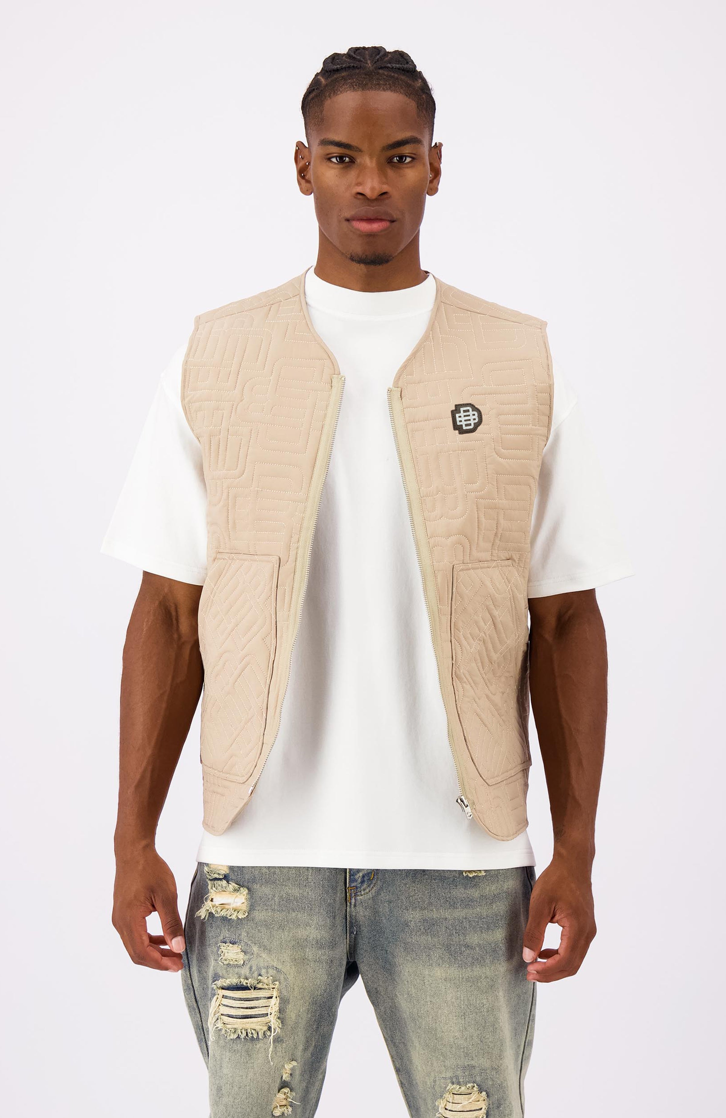 MONOGRAM QUILTED VEST | Brown