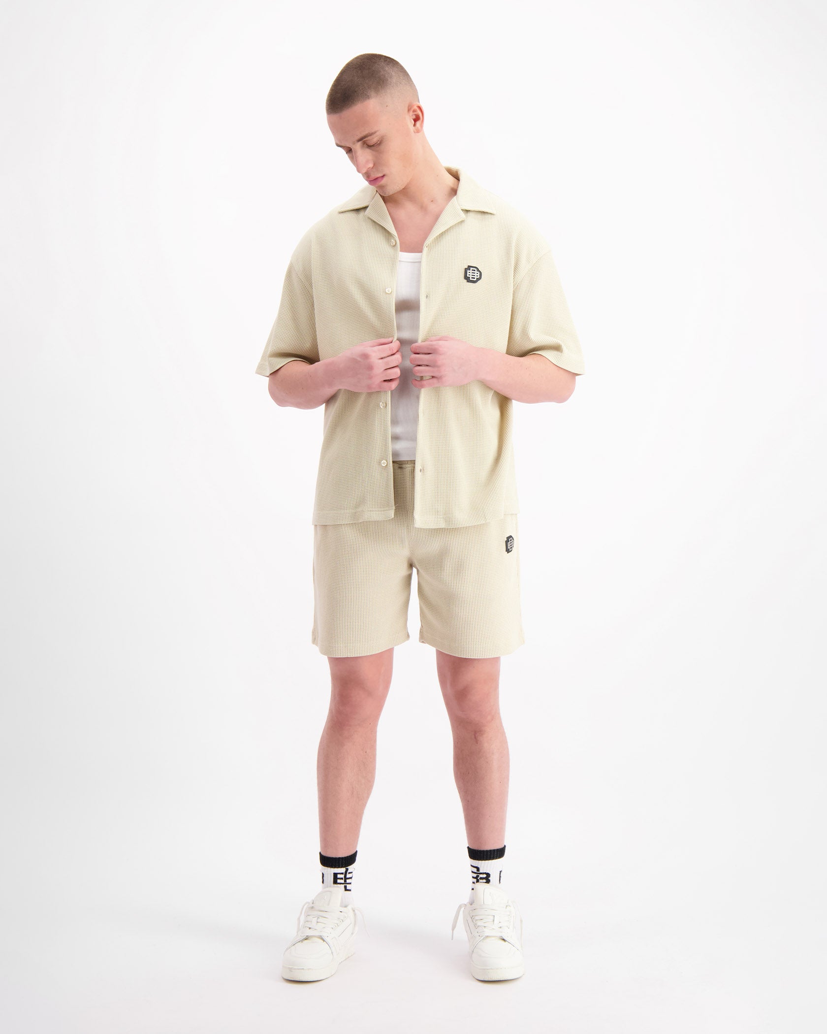 MONOGRAM WAFFLE SHIRT SET | Beige