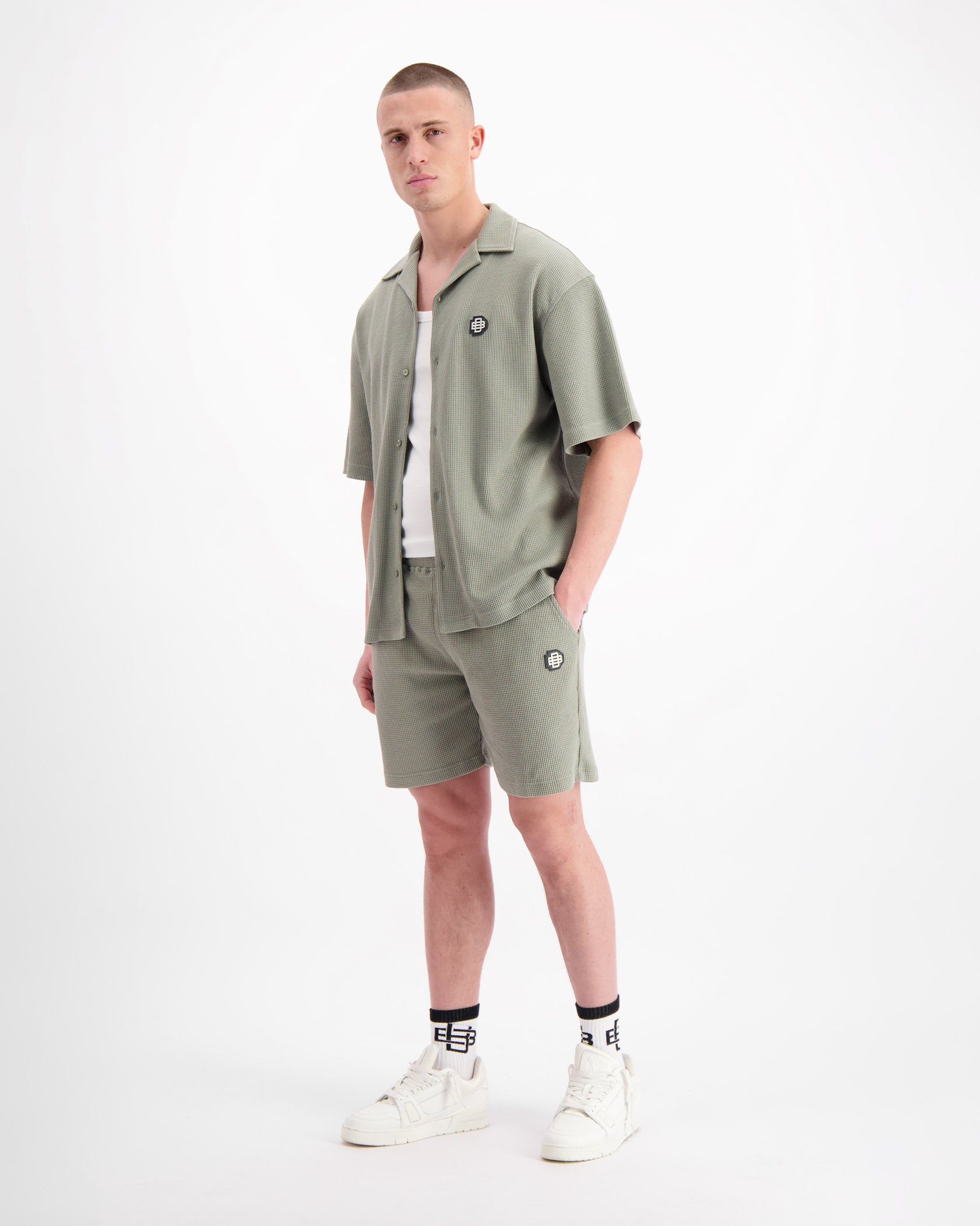 MONOGRAM WAFFLE SHIRT SET | Green