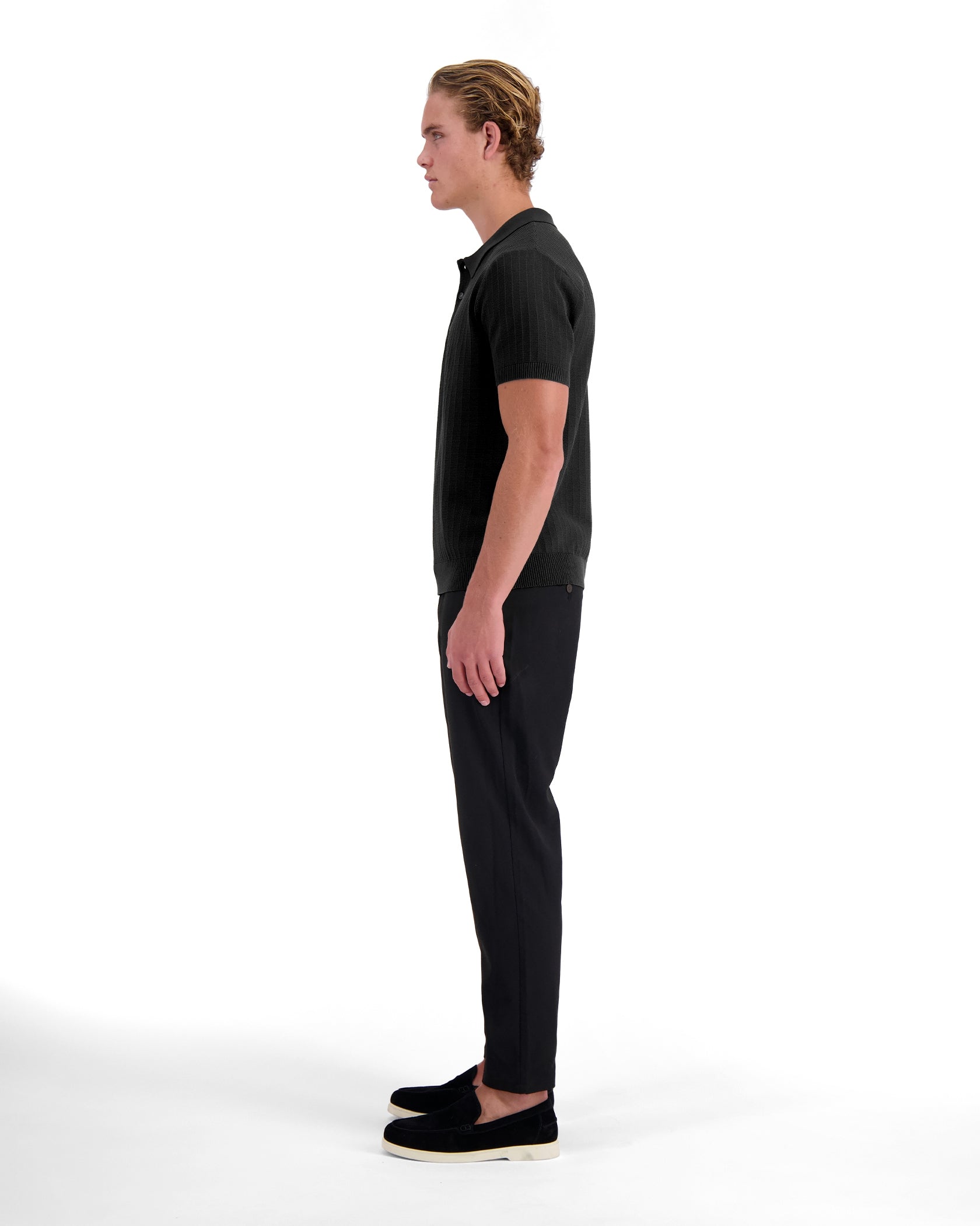 RIBBED KNIT POLO | Black