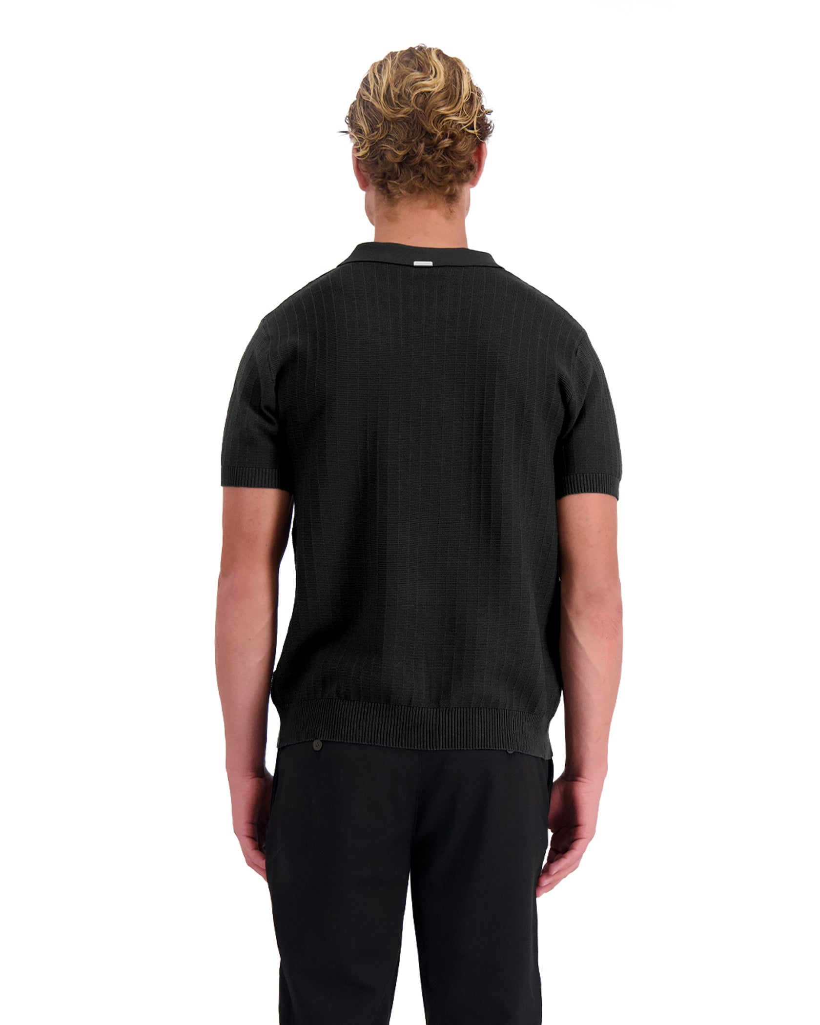 RIBBED KNIT POLO | Black