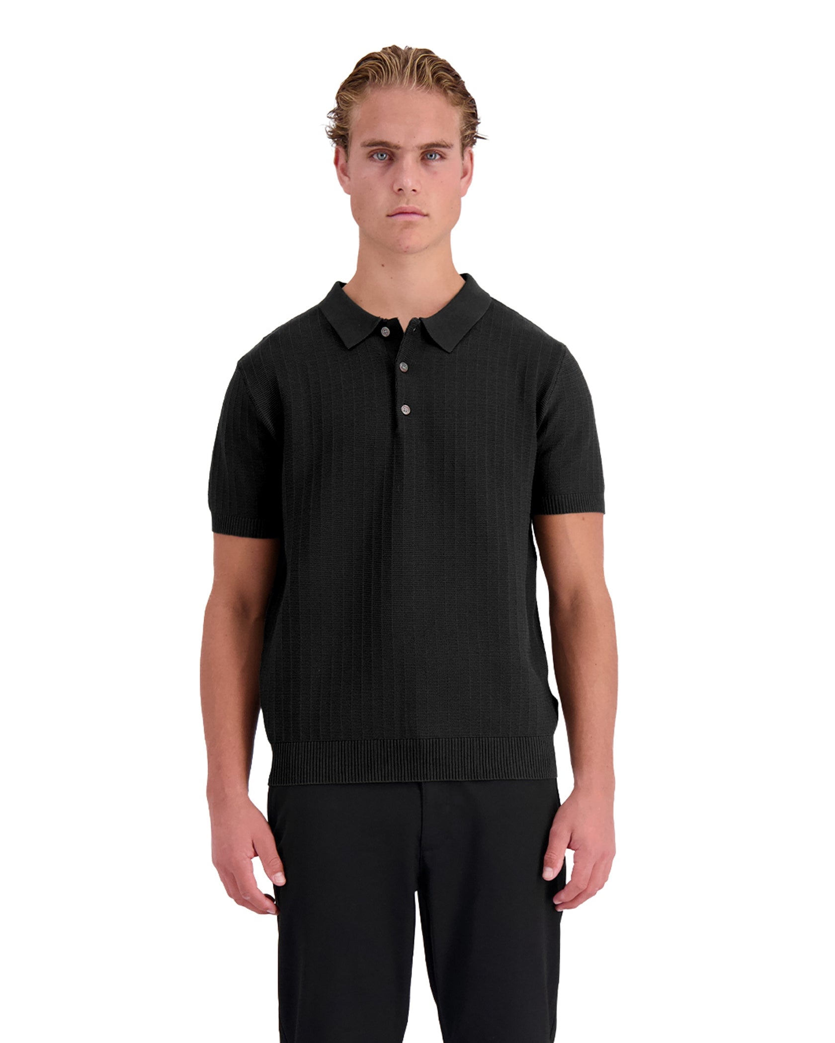 RIBBED KNIT POLO | Black