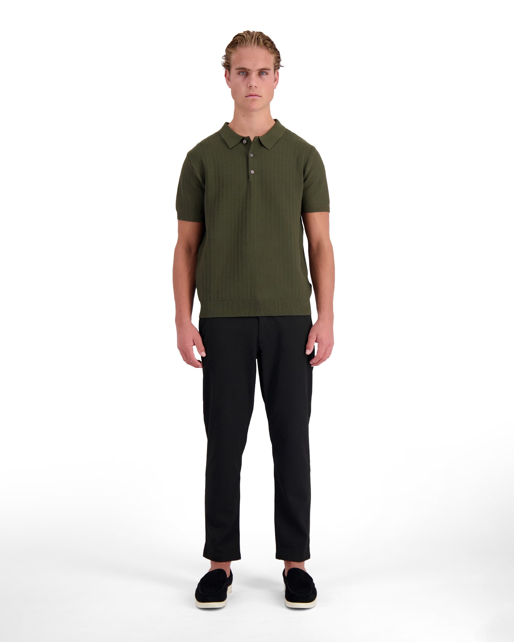 RIBBED KNIT POLO | Green