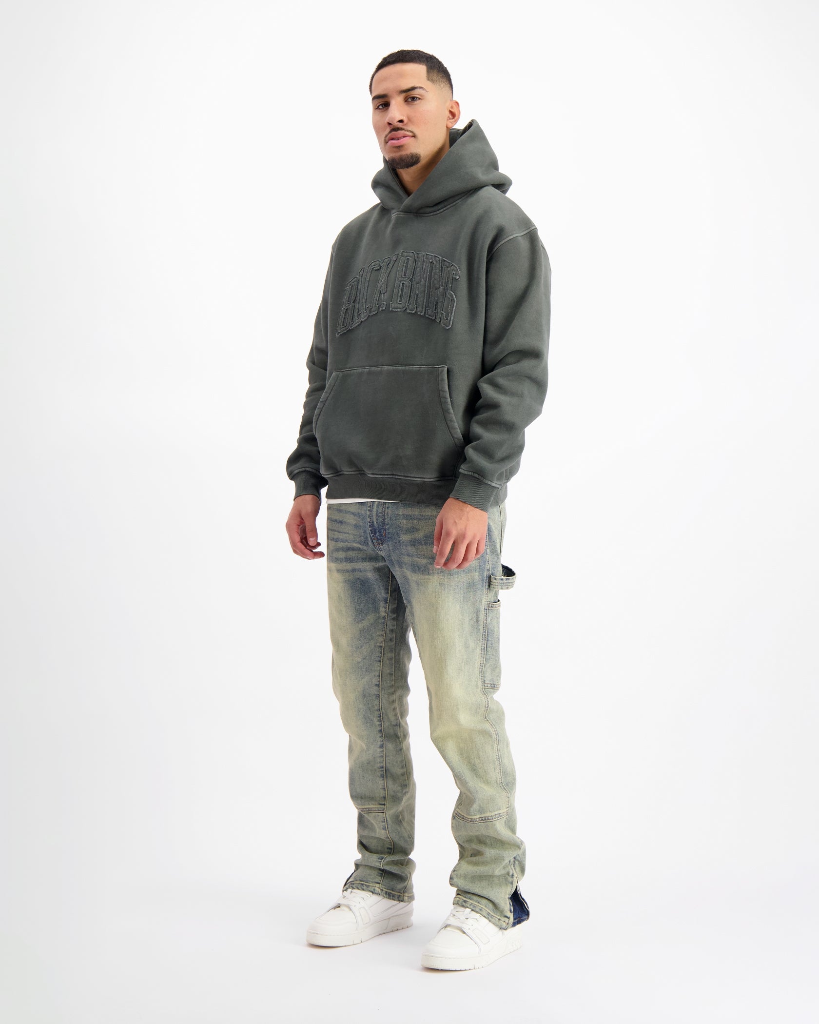 RIPPED ARCH HOODIE | Washed Black
