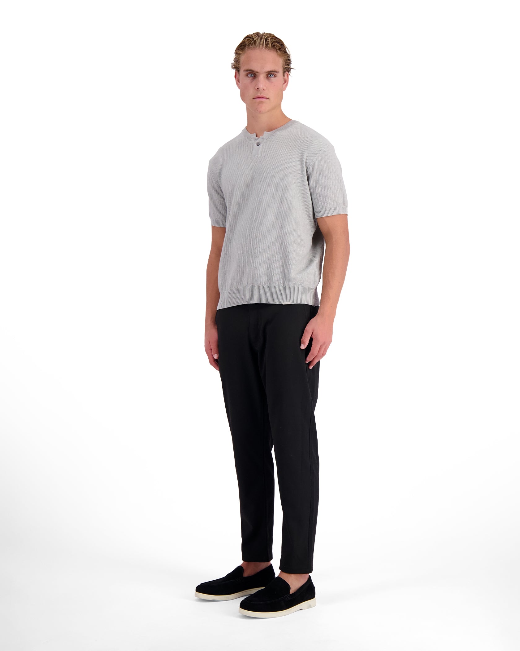 WAFLE KNIT HENLEY | Grey