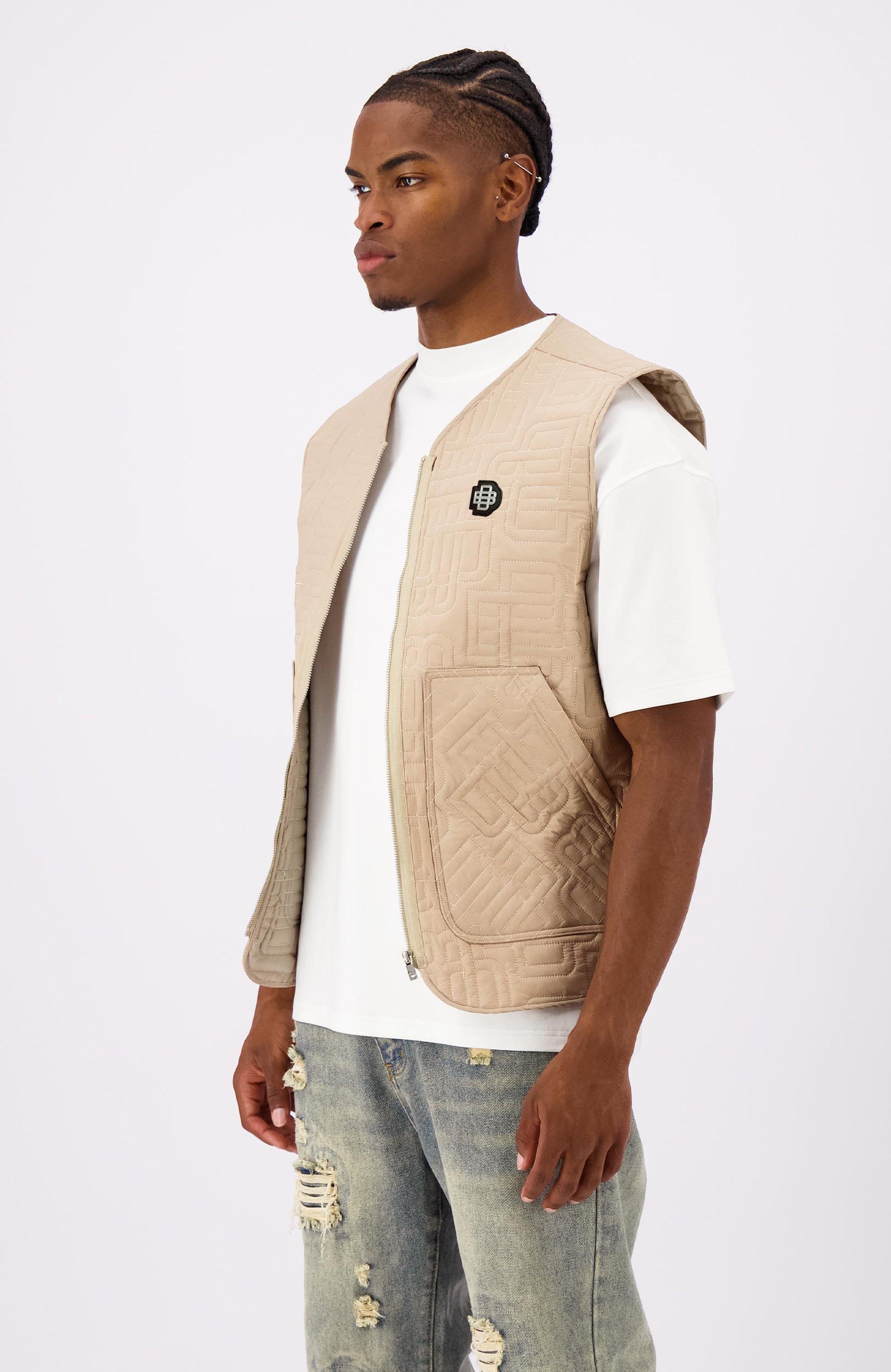 MONOGRAM QUILTED VEST | Brown