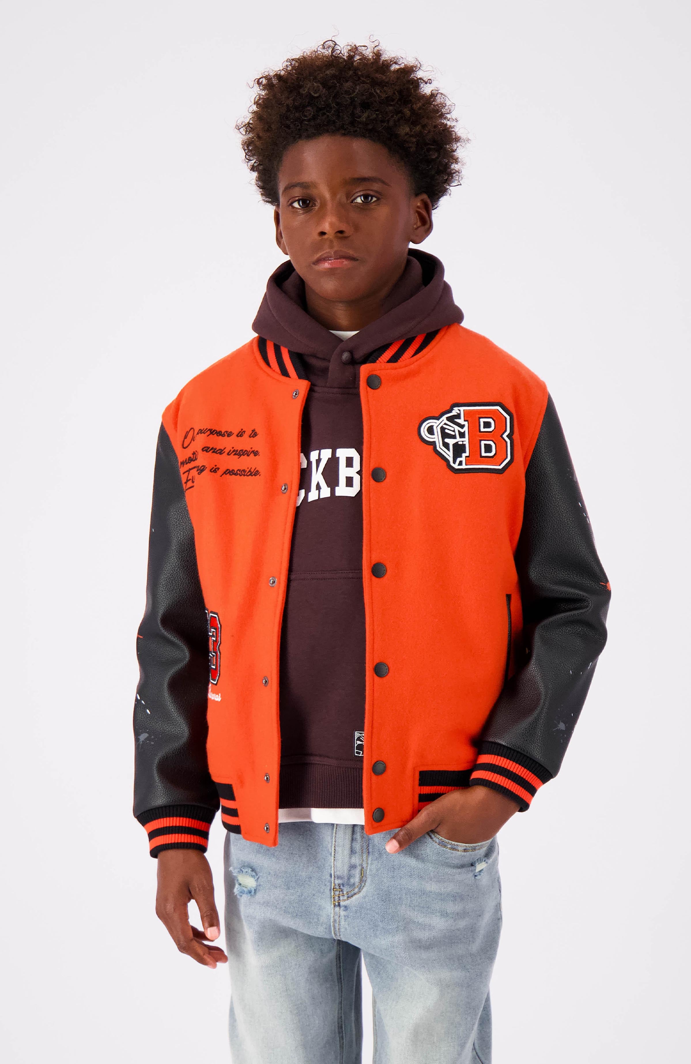 letterman jacket orange and black