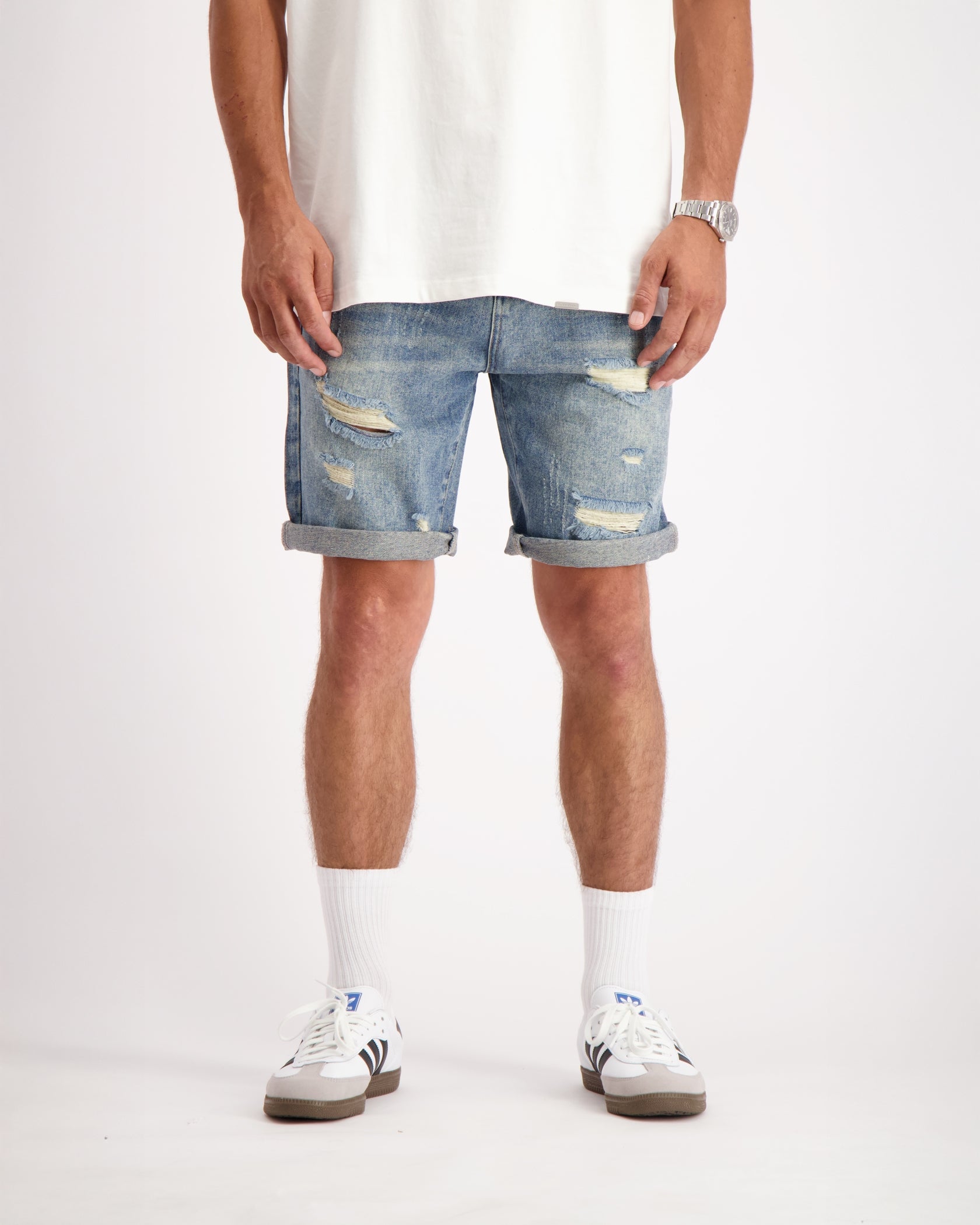 DISTRESSED DENIM SHORTS | Blue