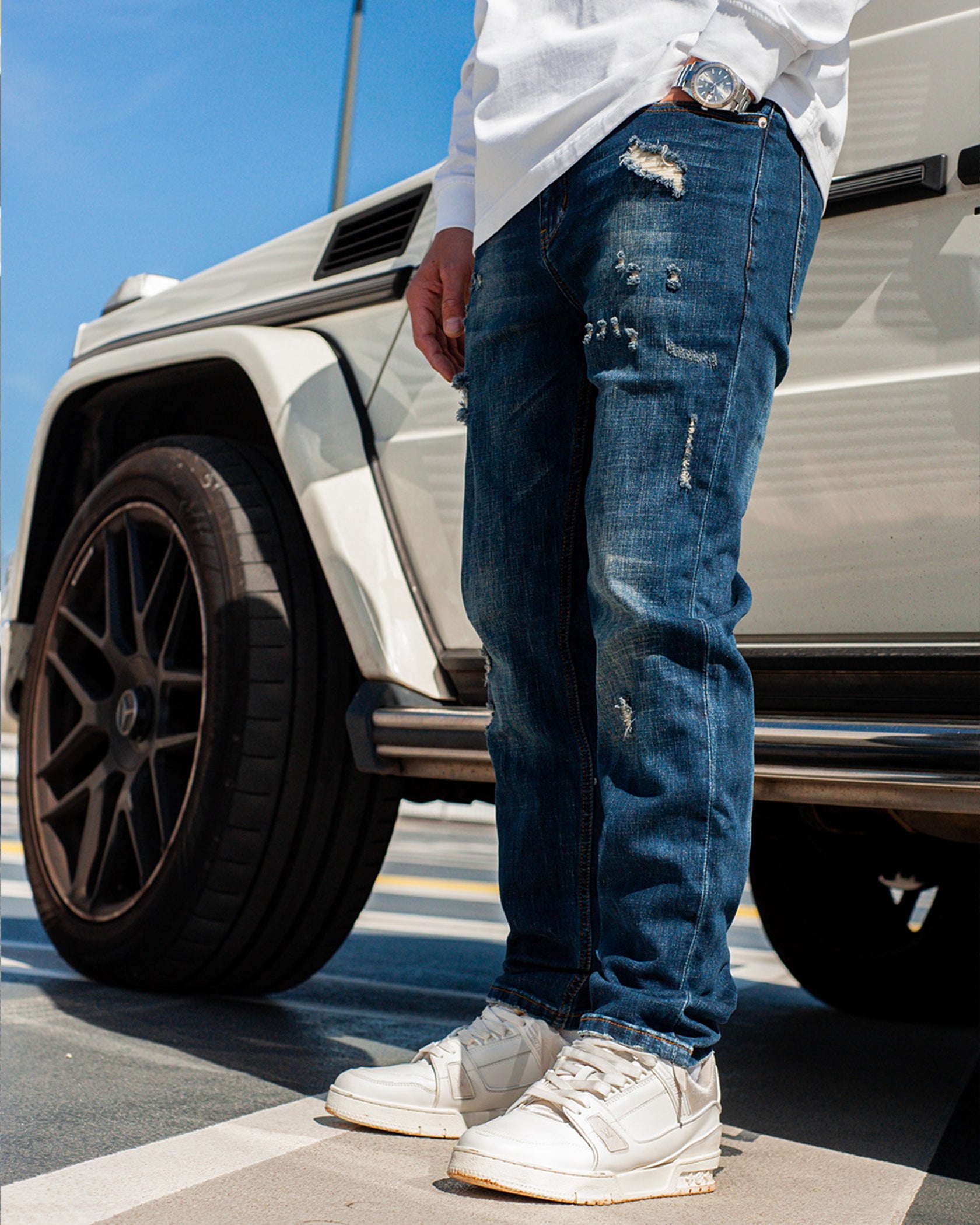 FADED SLIM DENIM | Donkerblauw