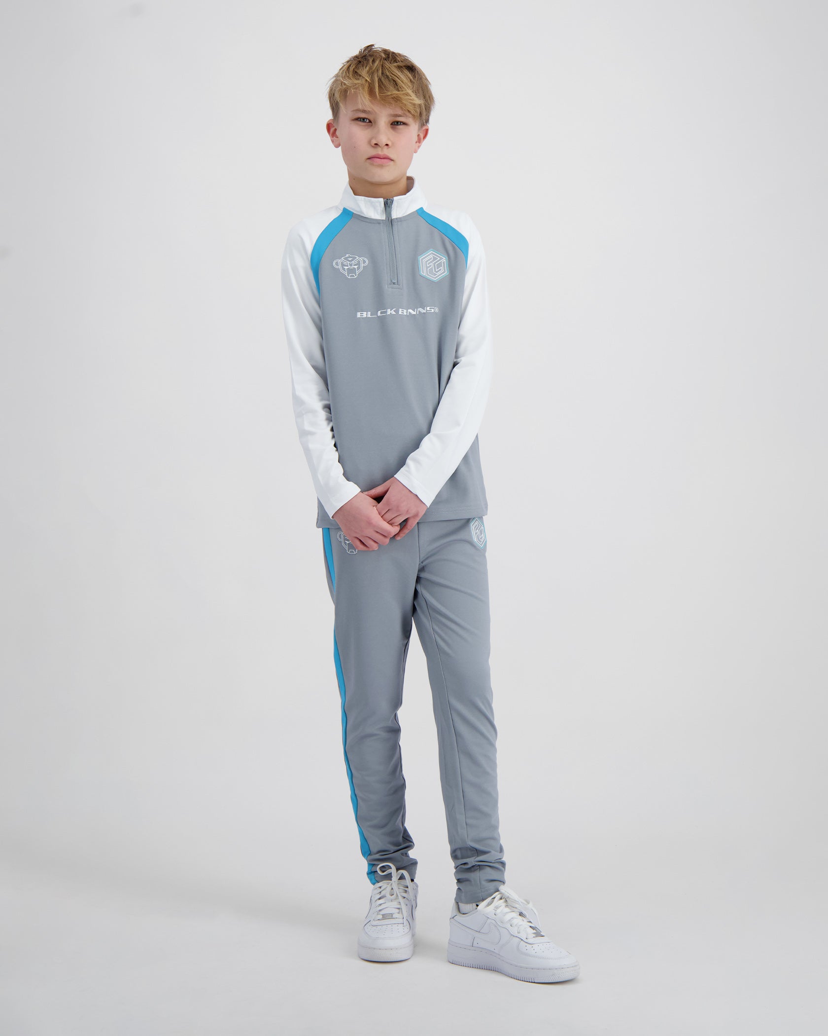 KINDER FUSSBALLTRAININGSANZUG | Grau/weiß