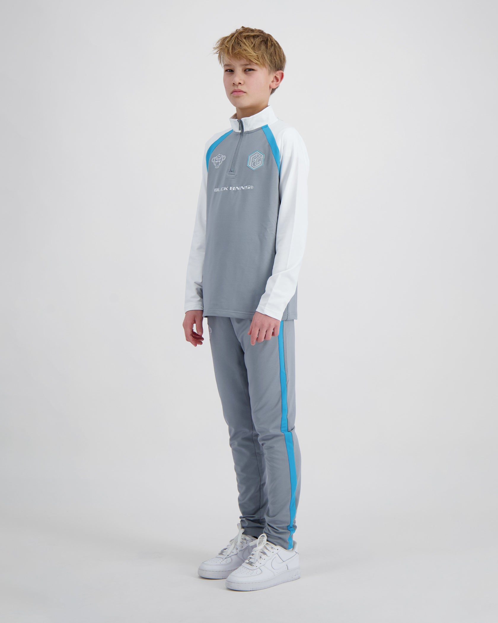 KINDER FUSSBALLTRAININGSANZUG | Grau/weiß
