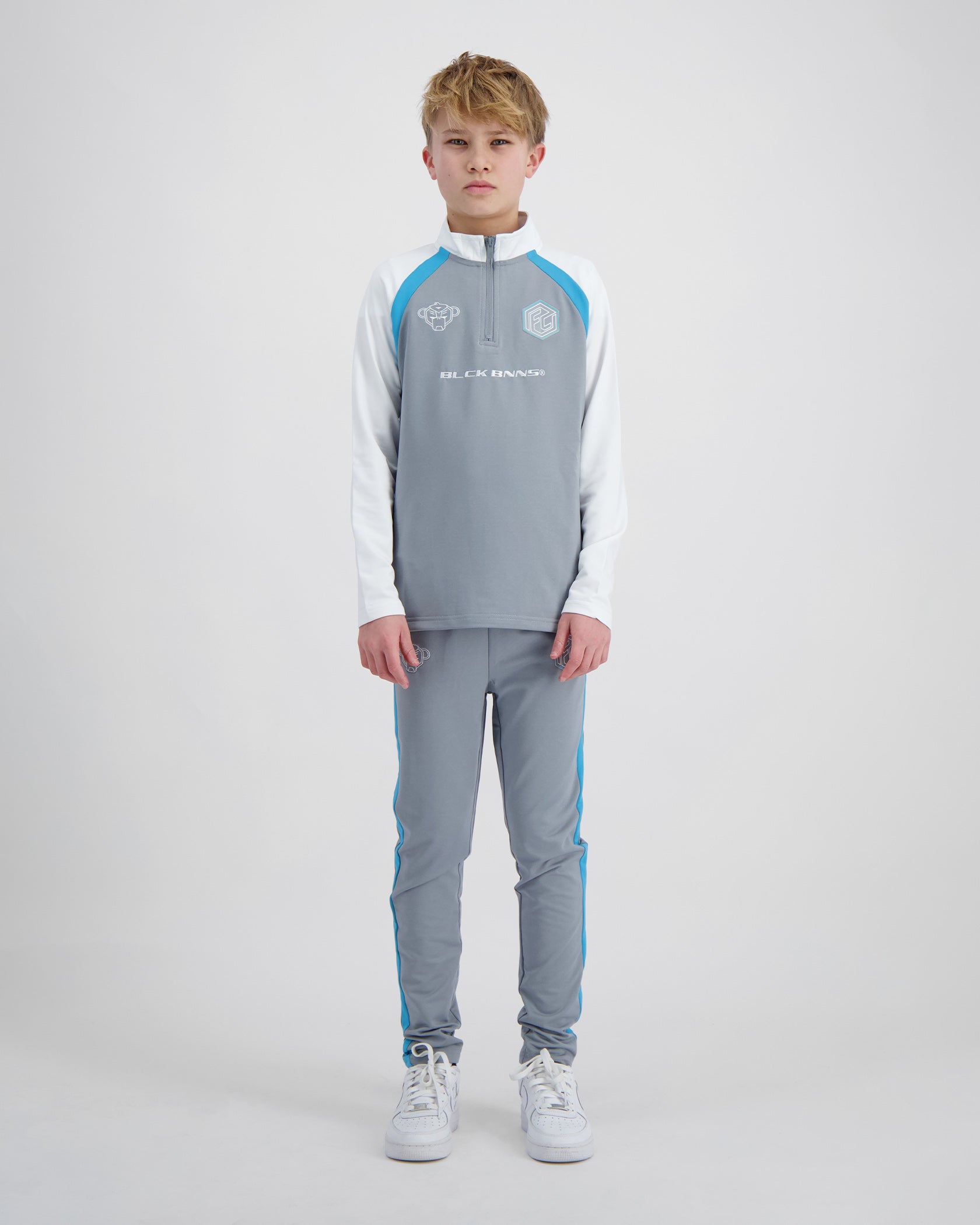 KINDER FUSSBALLTRAININGSANZUG | Grau/weiß