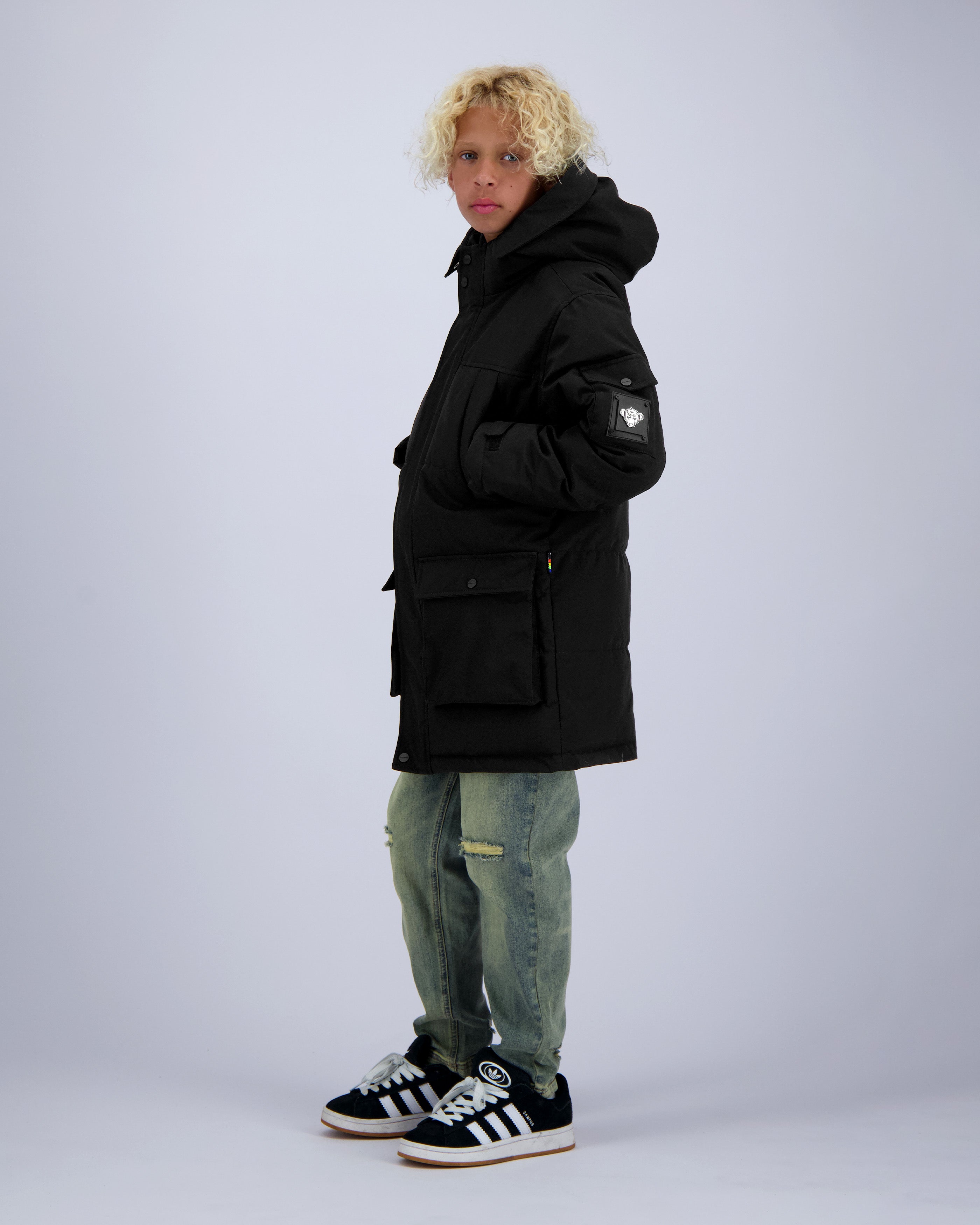 KIDS PLATE PARKA JACKET | Black