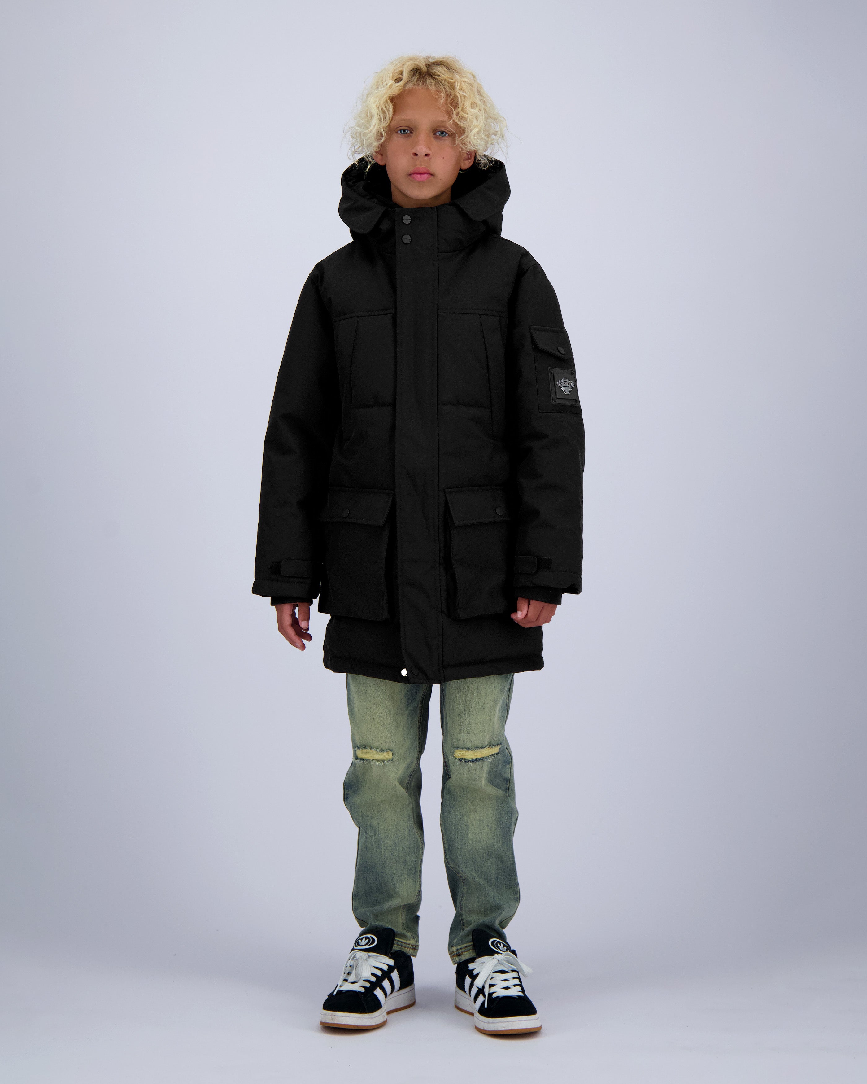 KIDS PLATE PARKA JACKET | Black