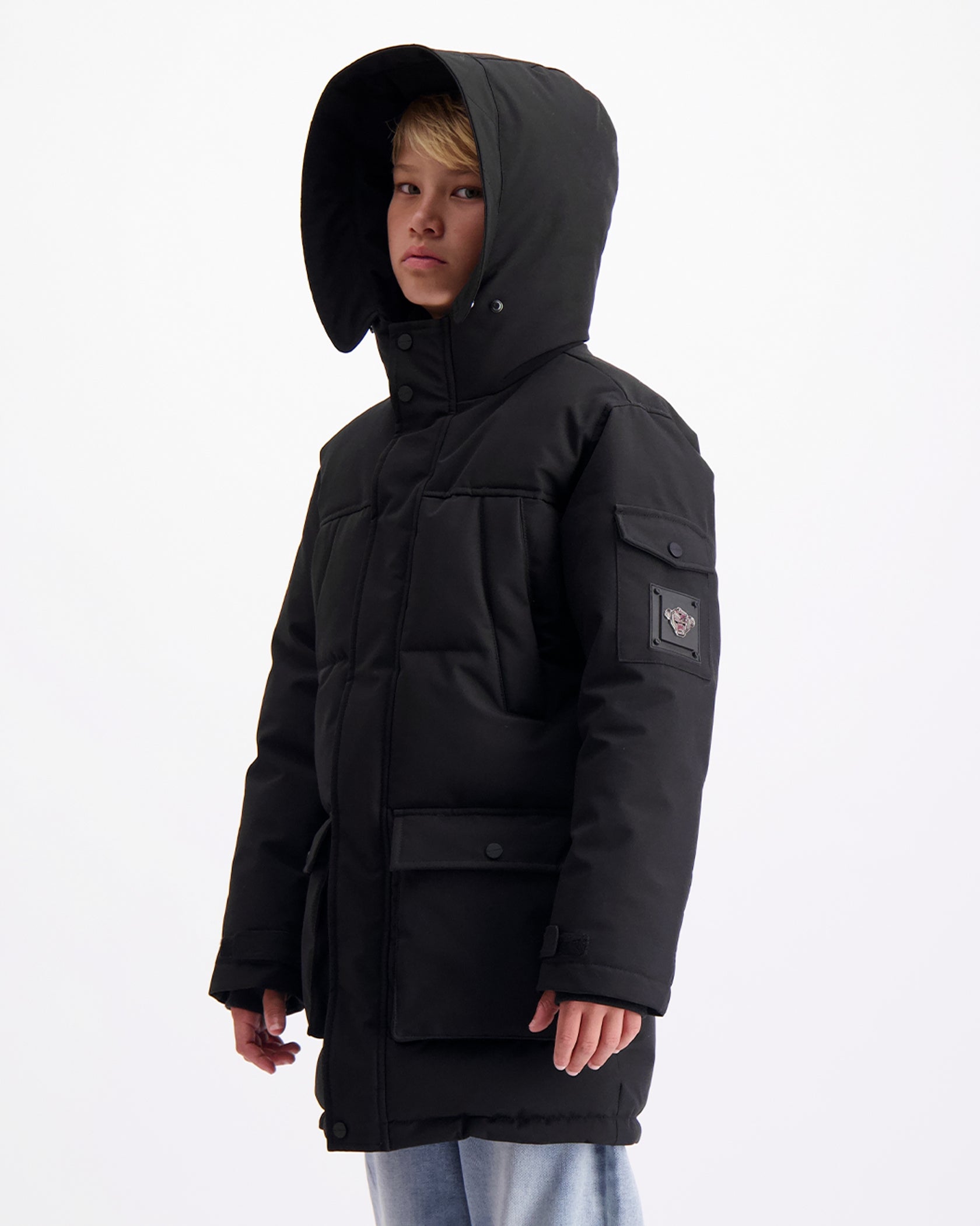 KIDS PLATE PARKA JACKET BLACK