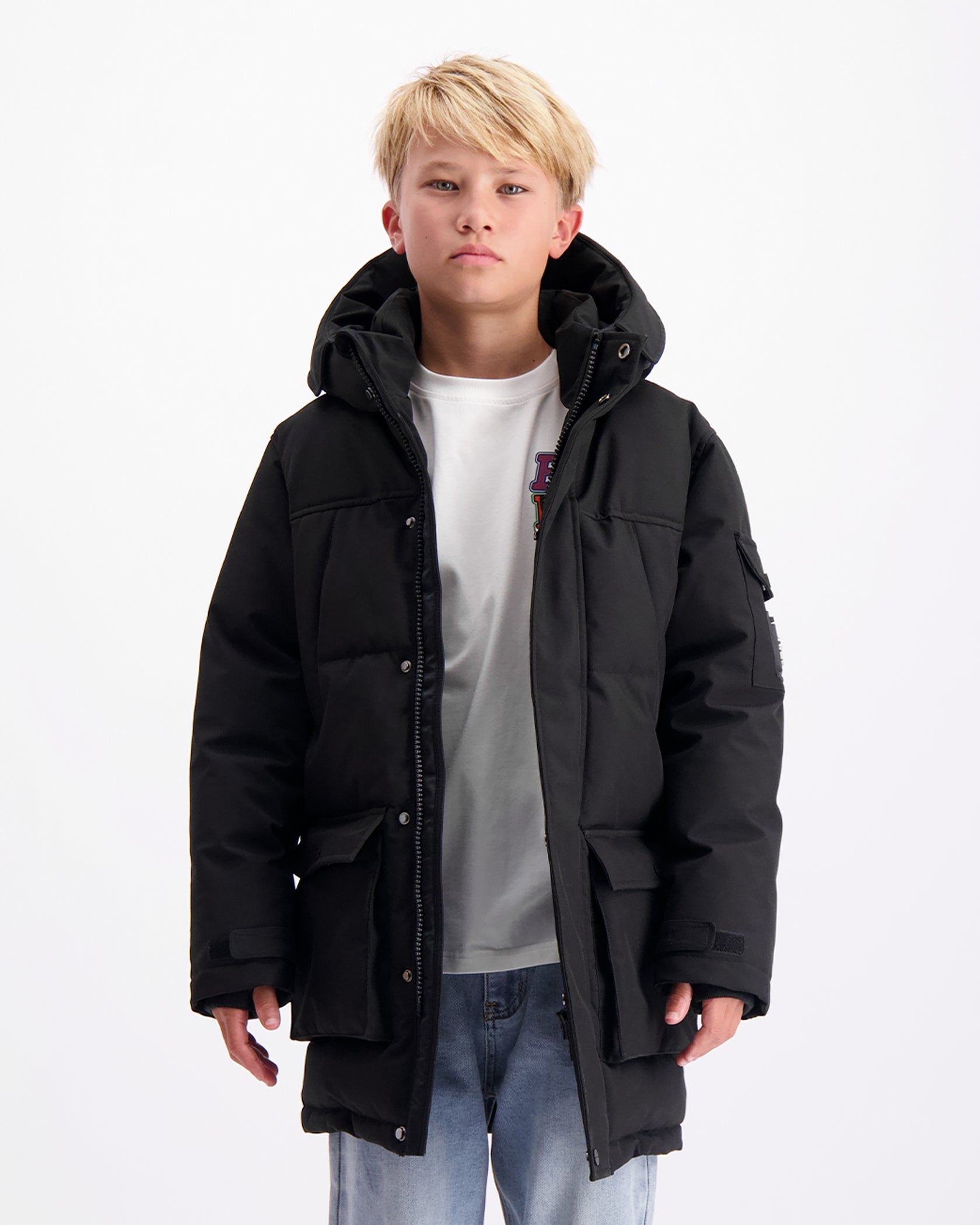 KIDS PLATE PARKA JACKET | Black