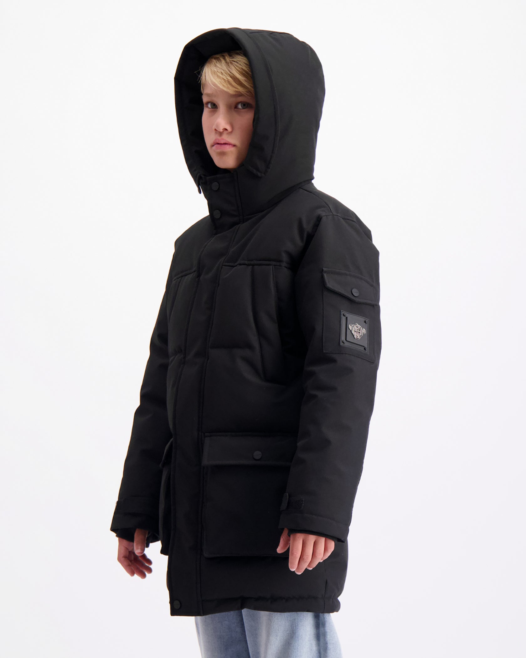 KIDS PLATE PARKA JACKET BLACK