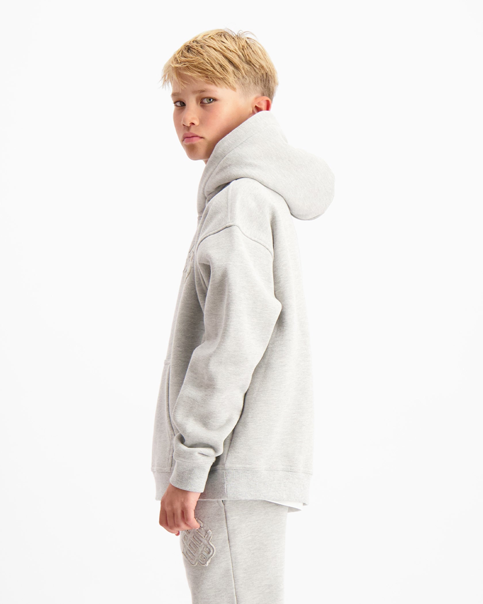 KIDS RIPPED MONOGRAM HOODIE | Grey