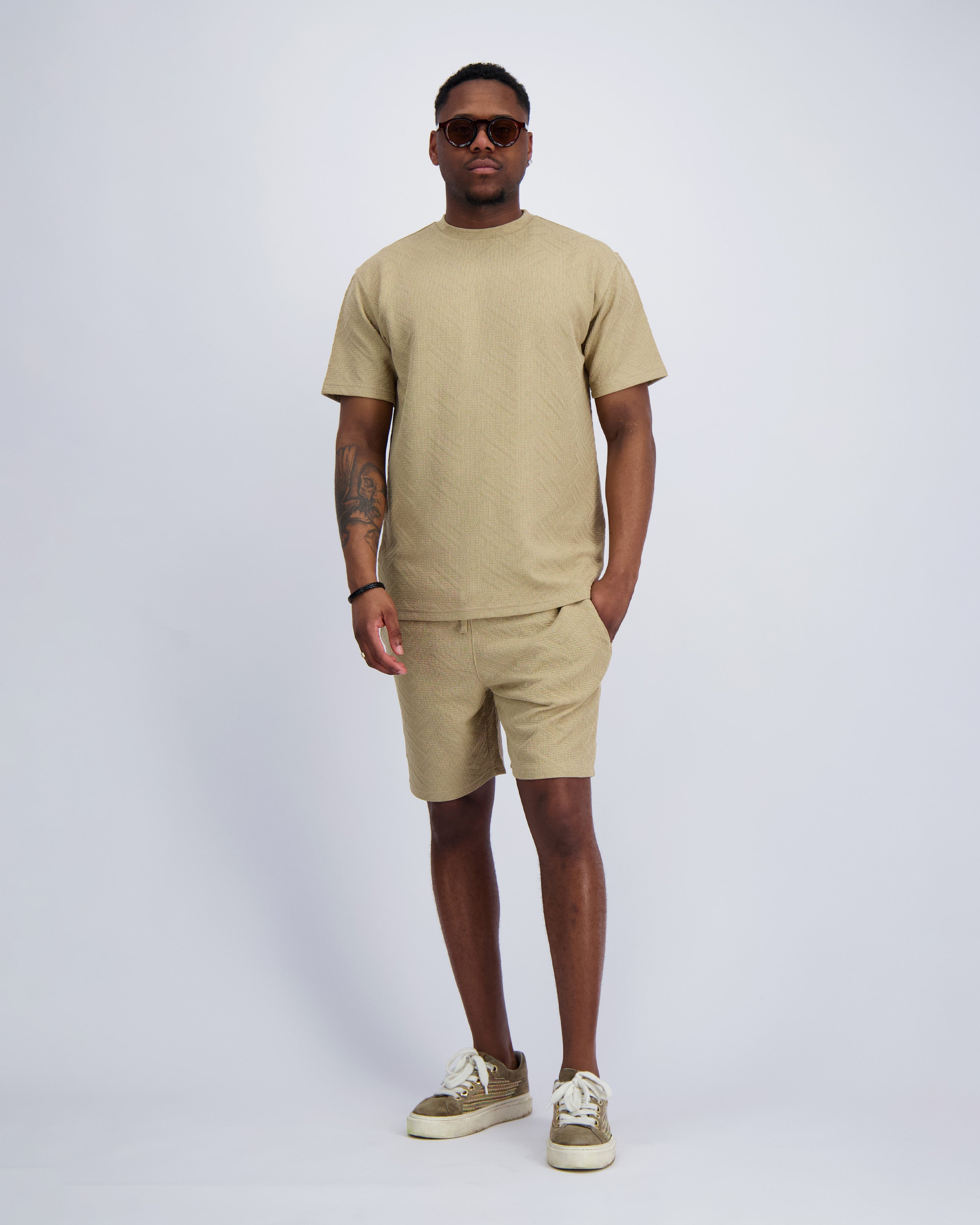 GEBREIDE TWINSET  Zandkleur