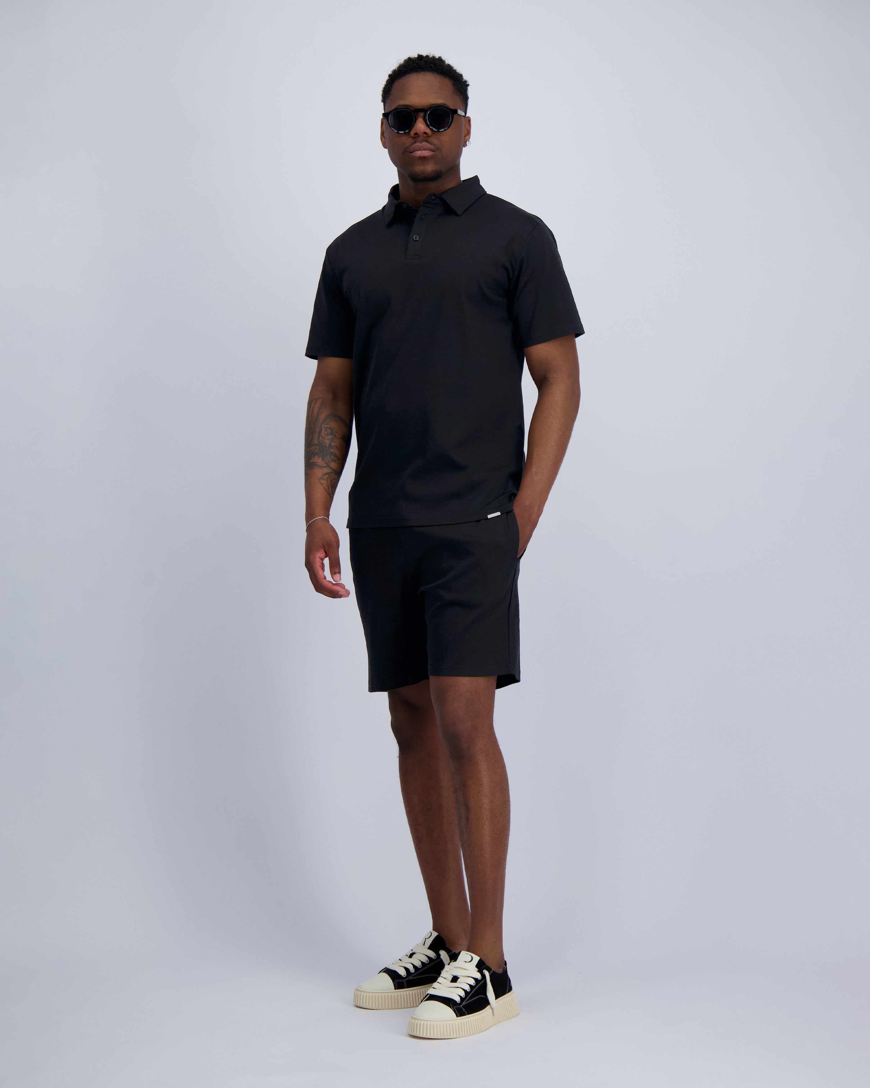 MERCERISED POLO TWINSET | Black