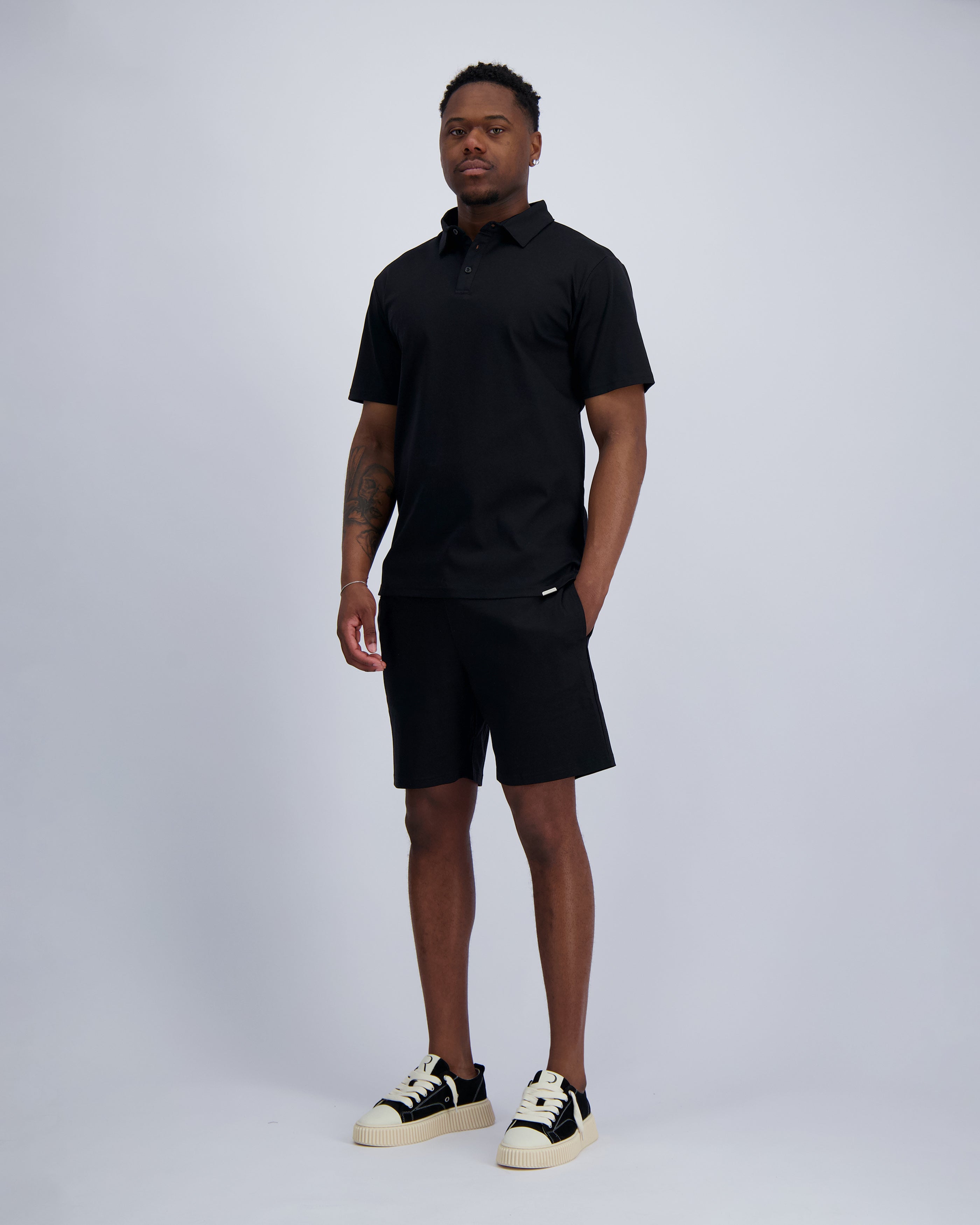MERCERISED POLO TWINSET | Black
