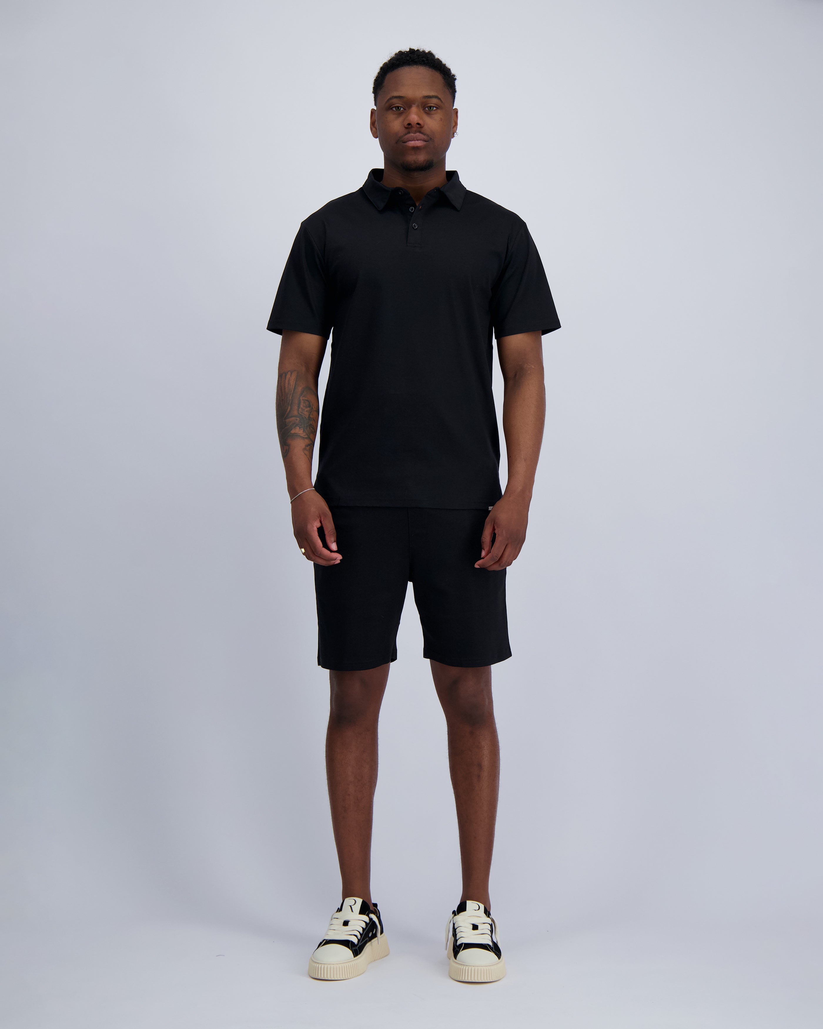MERCERISED POLO TWINSET | Black