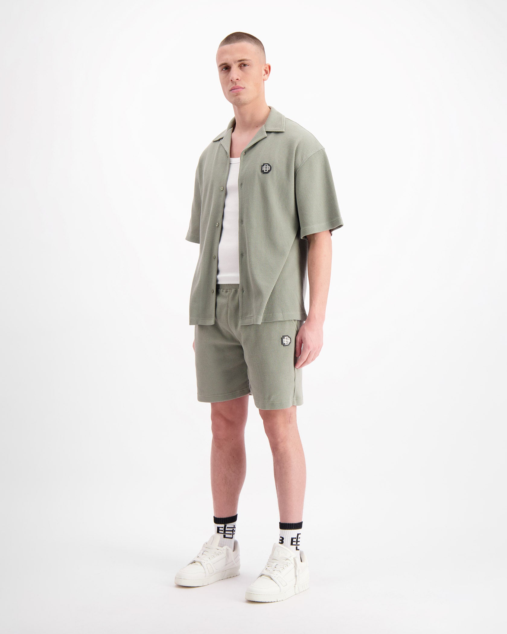 MONOGRAM WAFFLE SHIRT SET | Green
