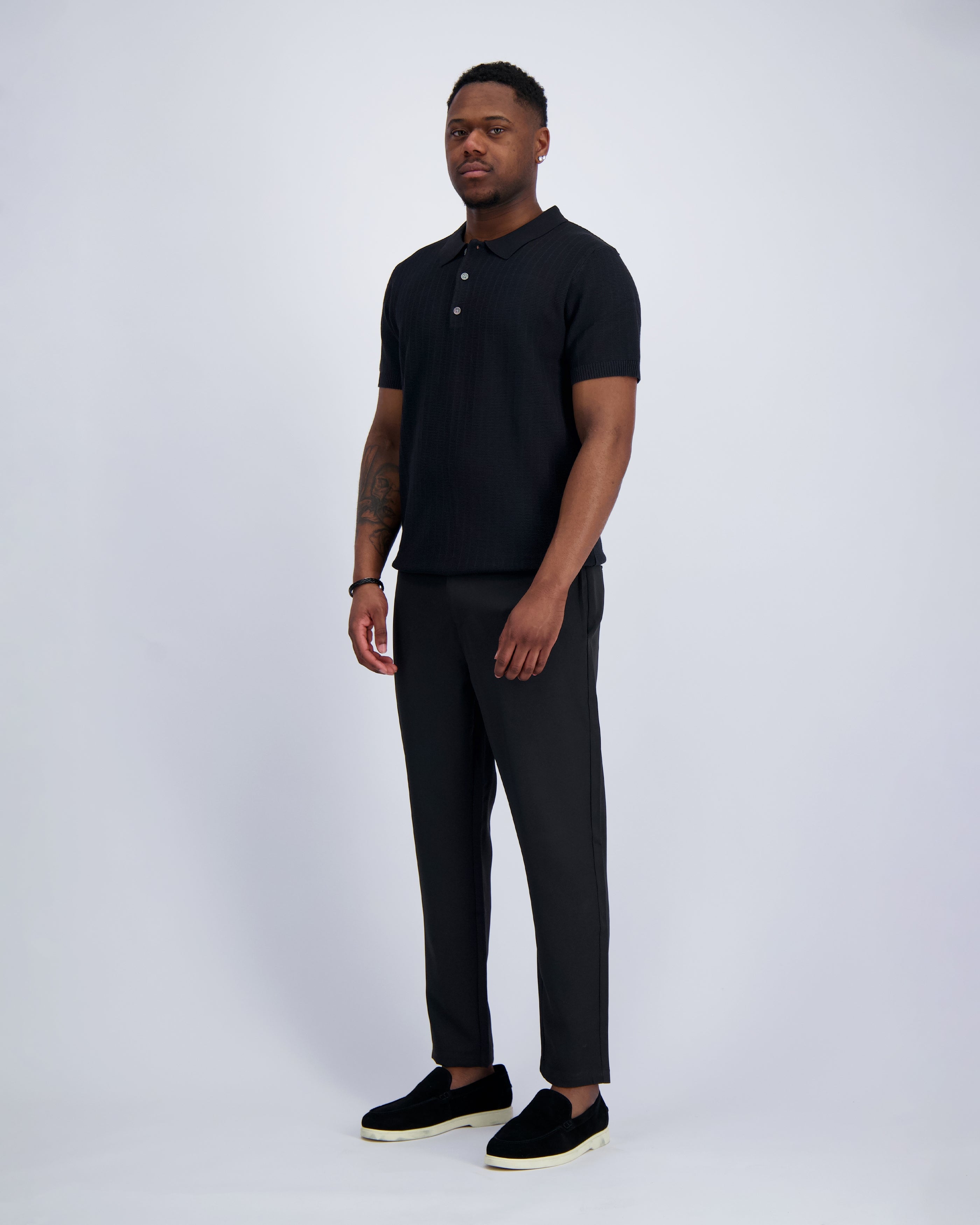 RIBBED KNIT POLO | Black