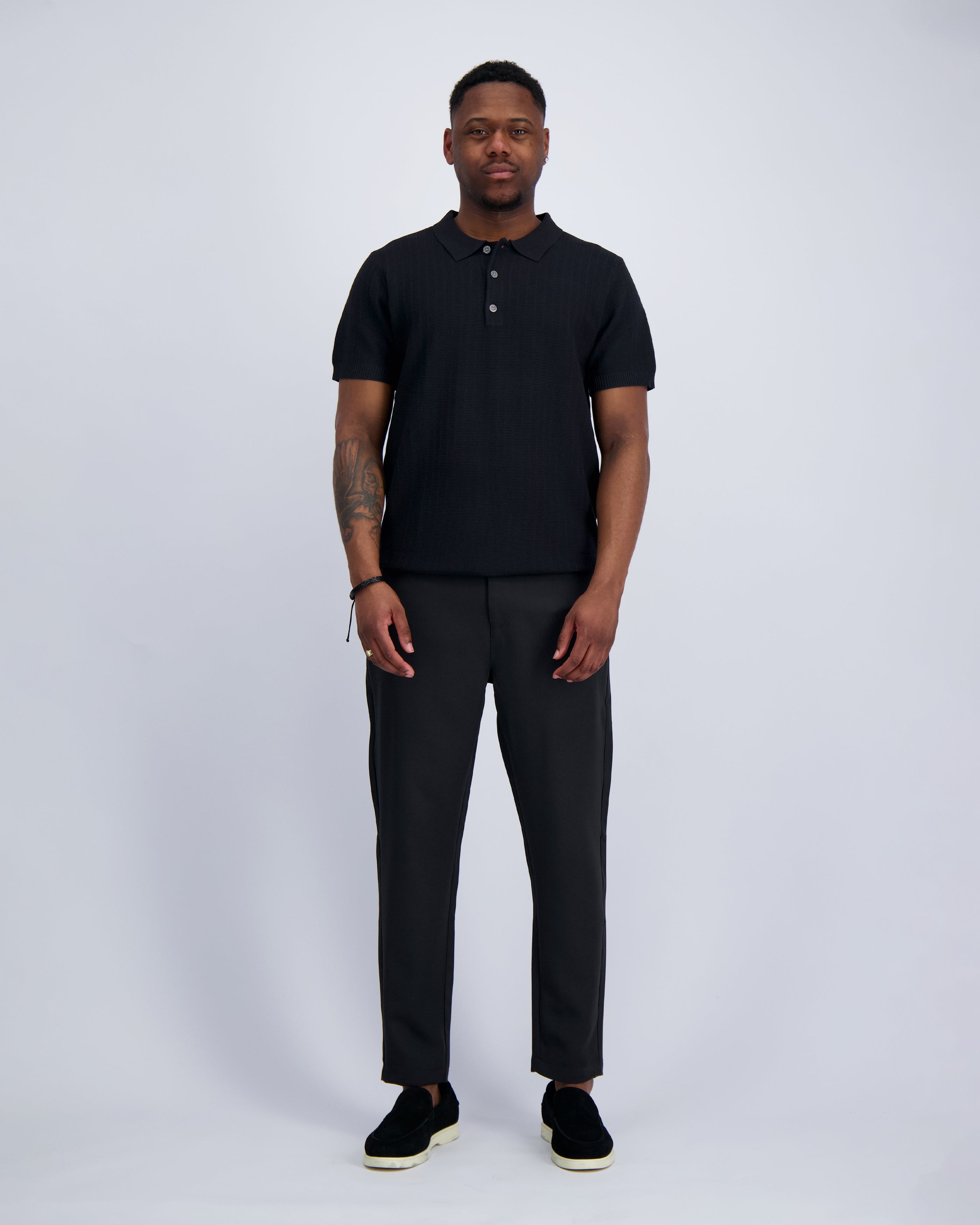 RIBBED KNIT POLO | Black