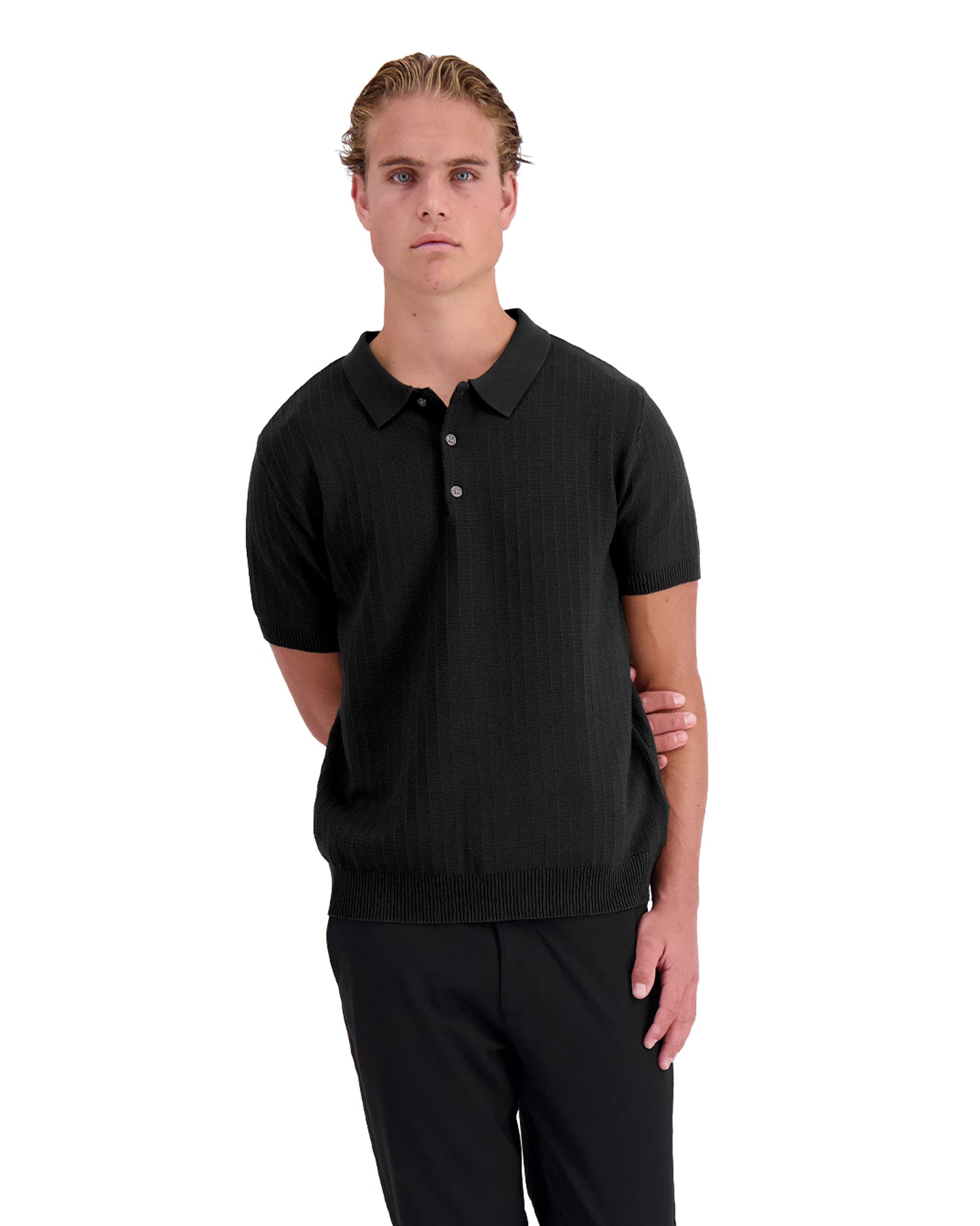 RIBBED KNIT POLO | Black