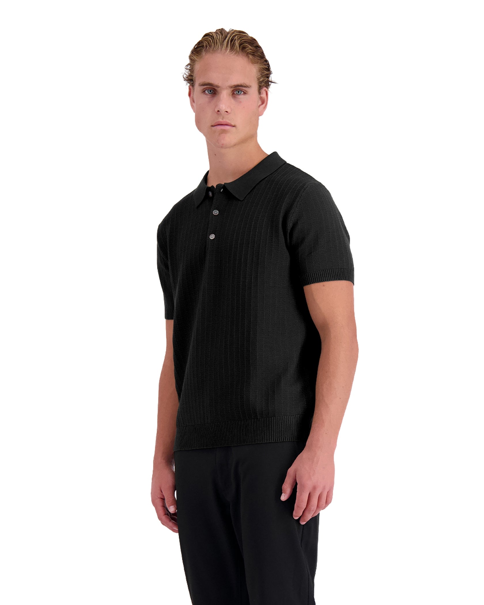 RIBBED KNIT POLO | Black