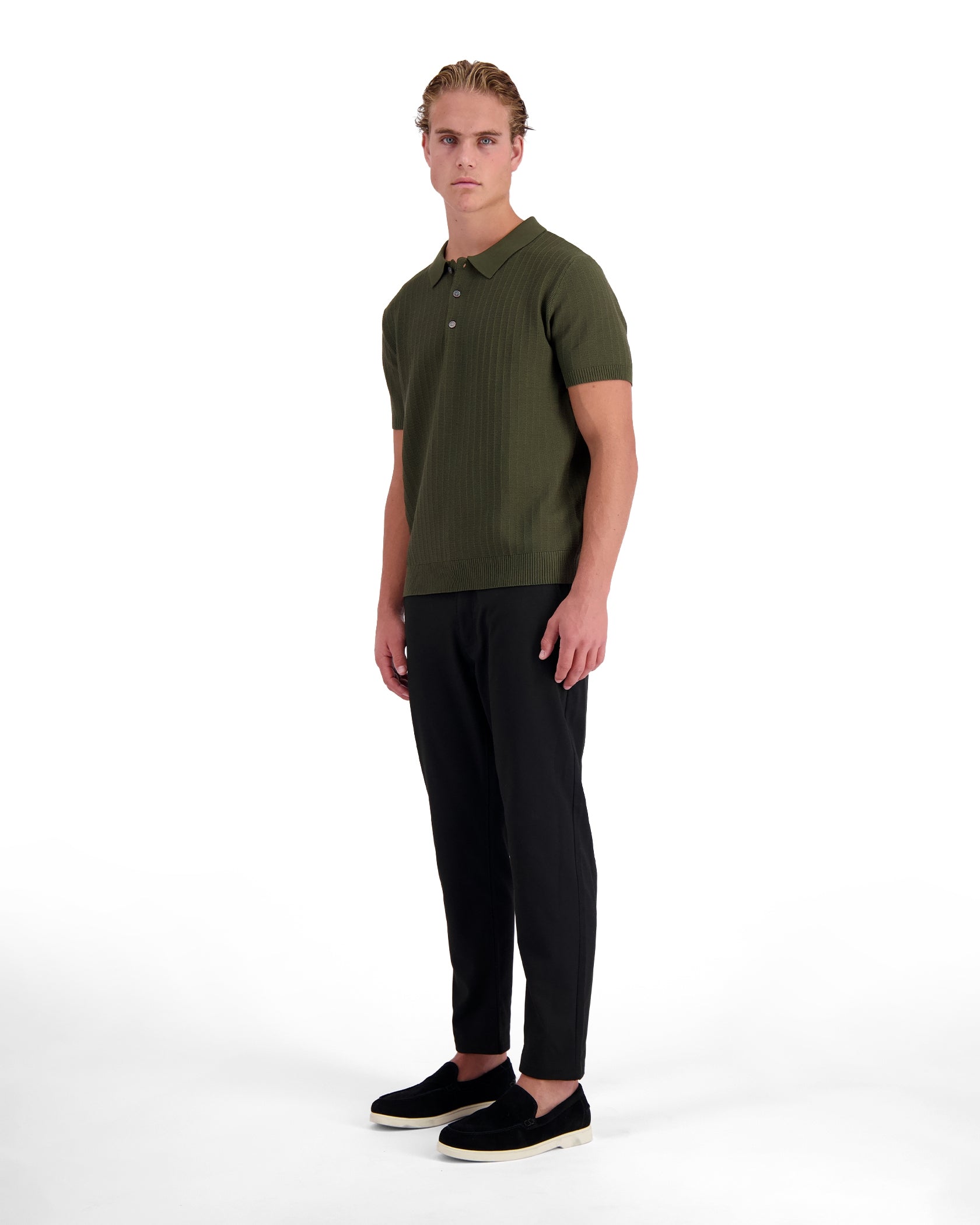 RIBBED KNIT POLO | Green