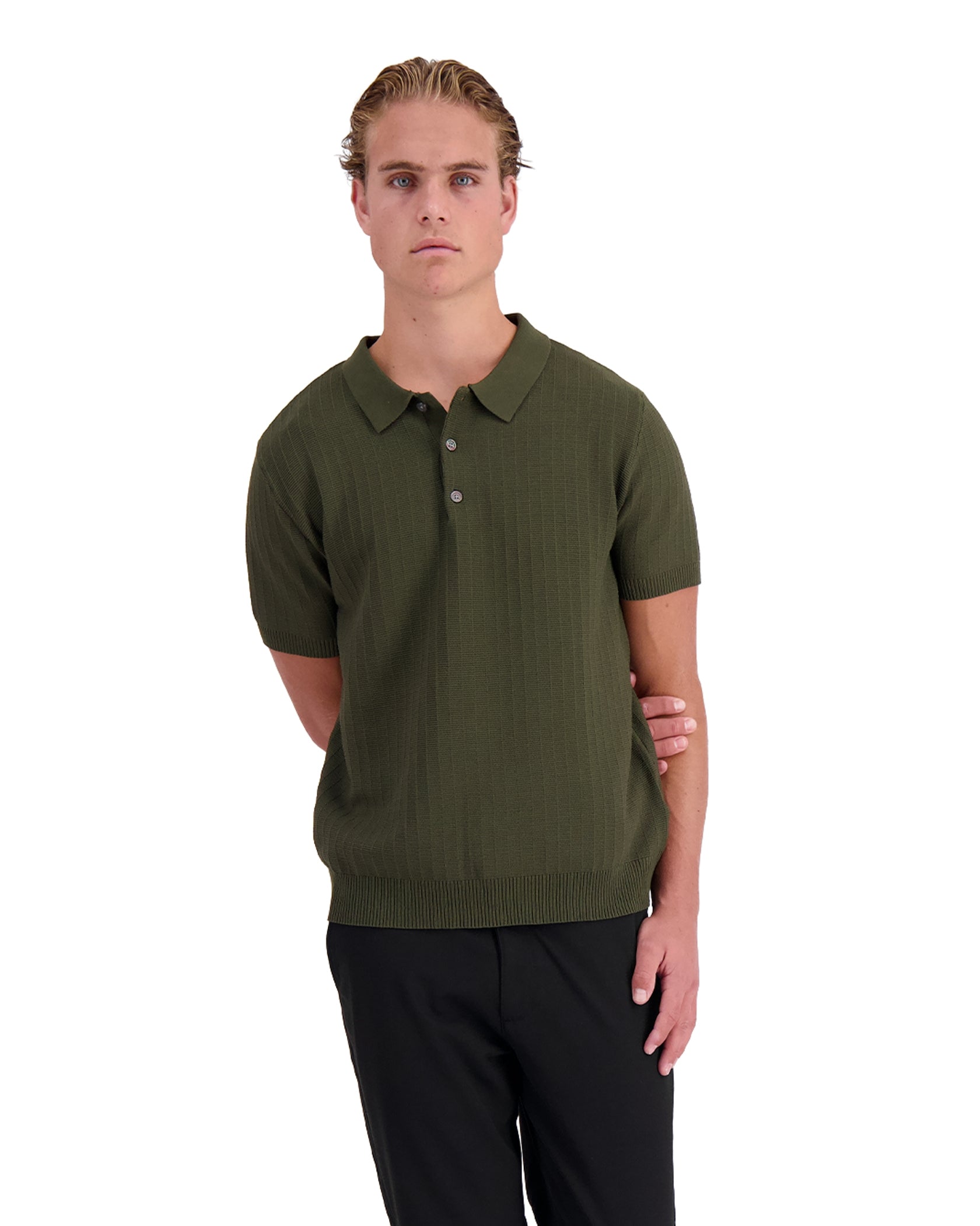 RIBBED KNIT POLO | Green
