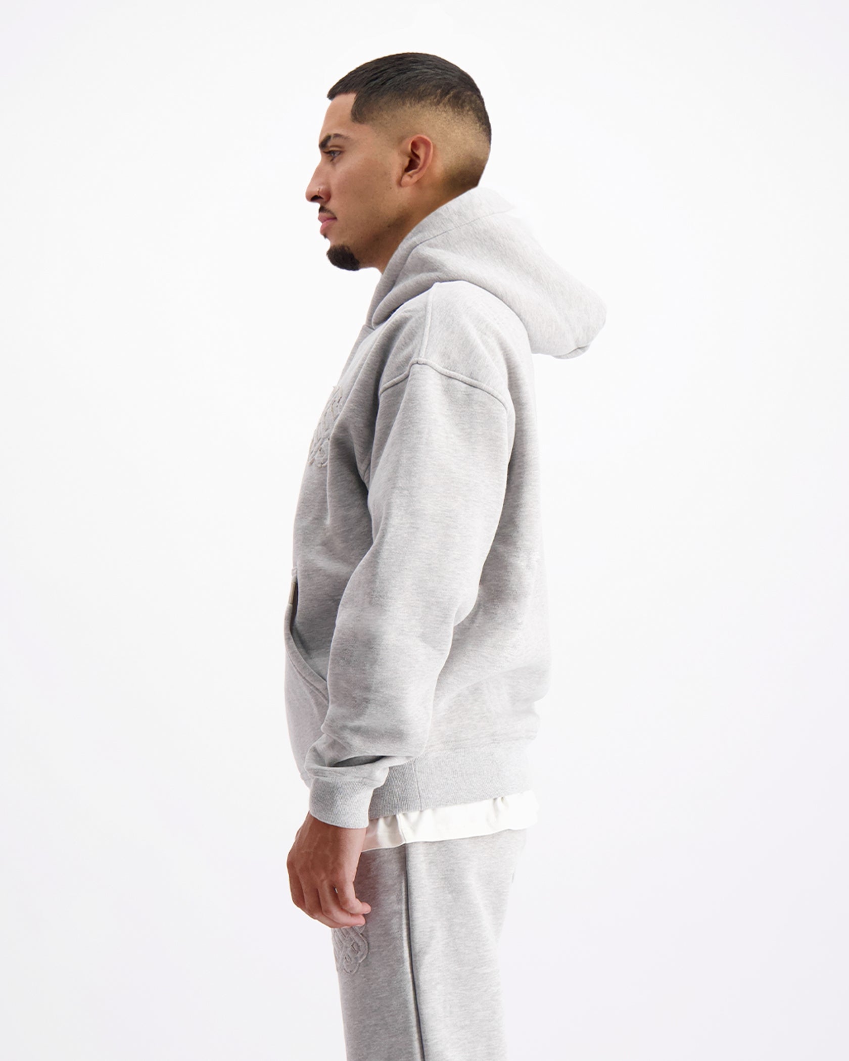 RIPPED MONOGRAM HOODIE | Grey