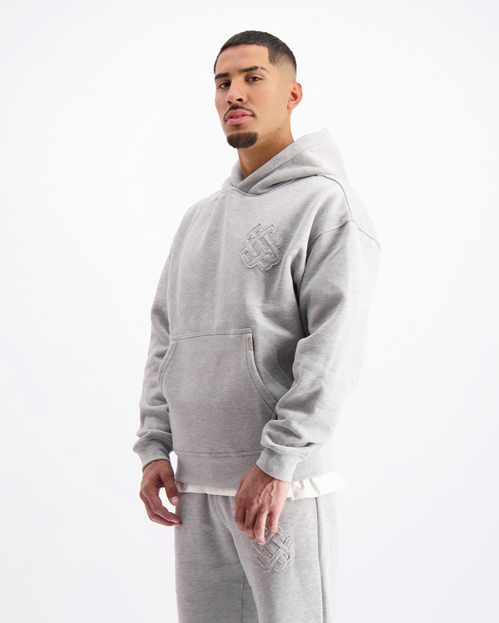RIPPED MONOGRAM HOODIE | Grey