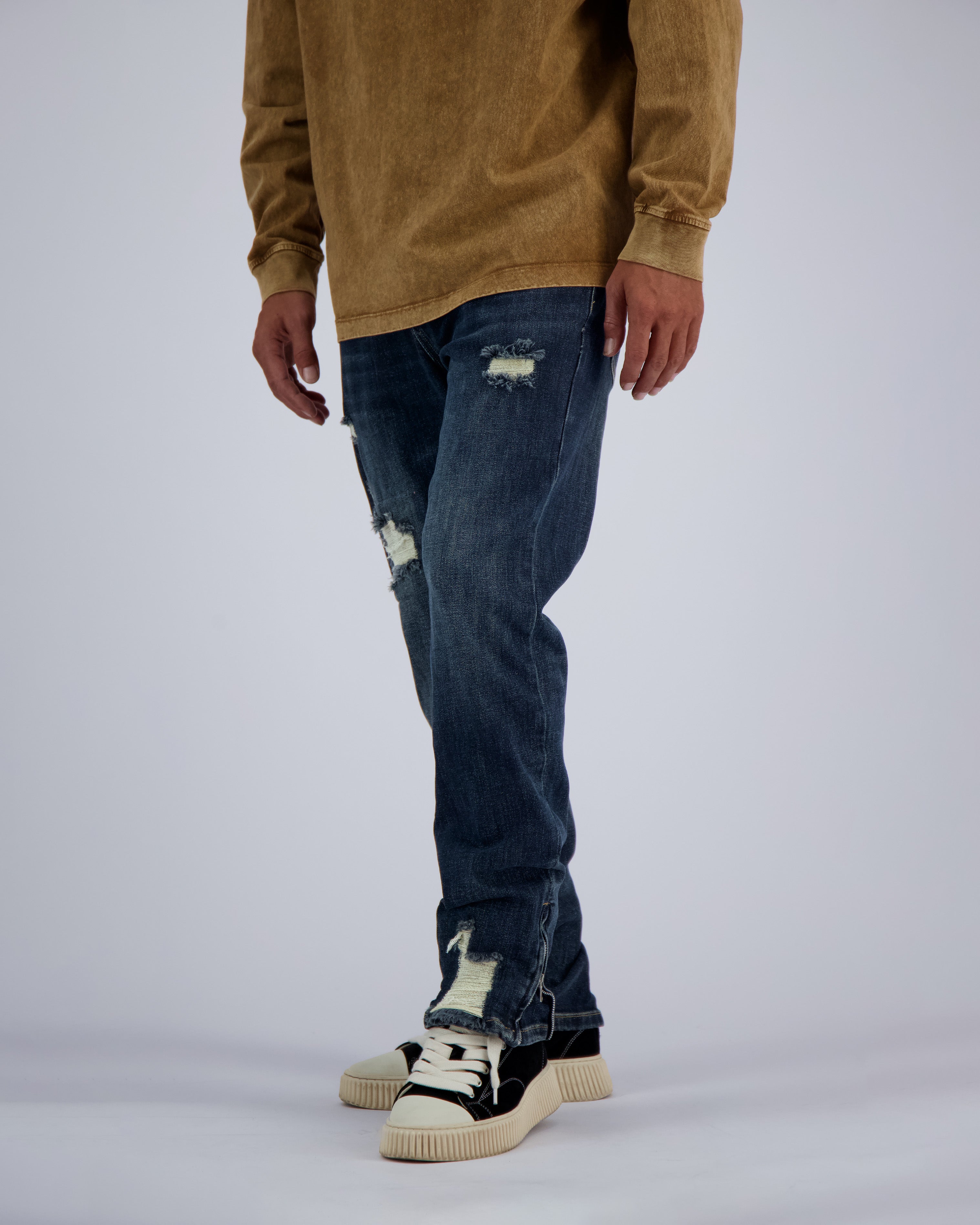 RIPPED SLIM DENIM | Blue
