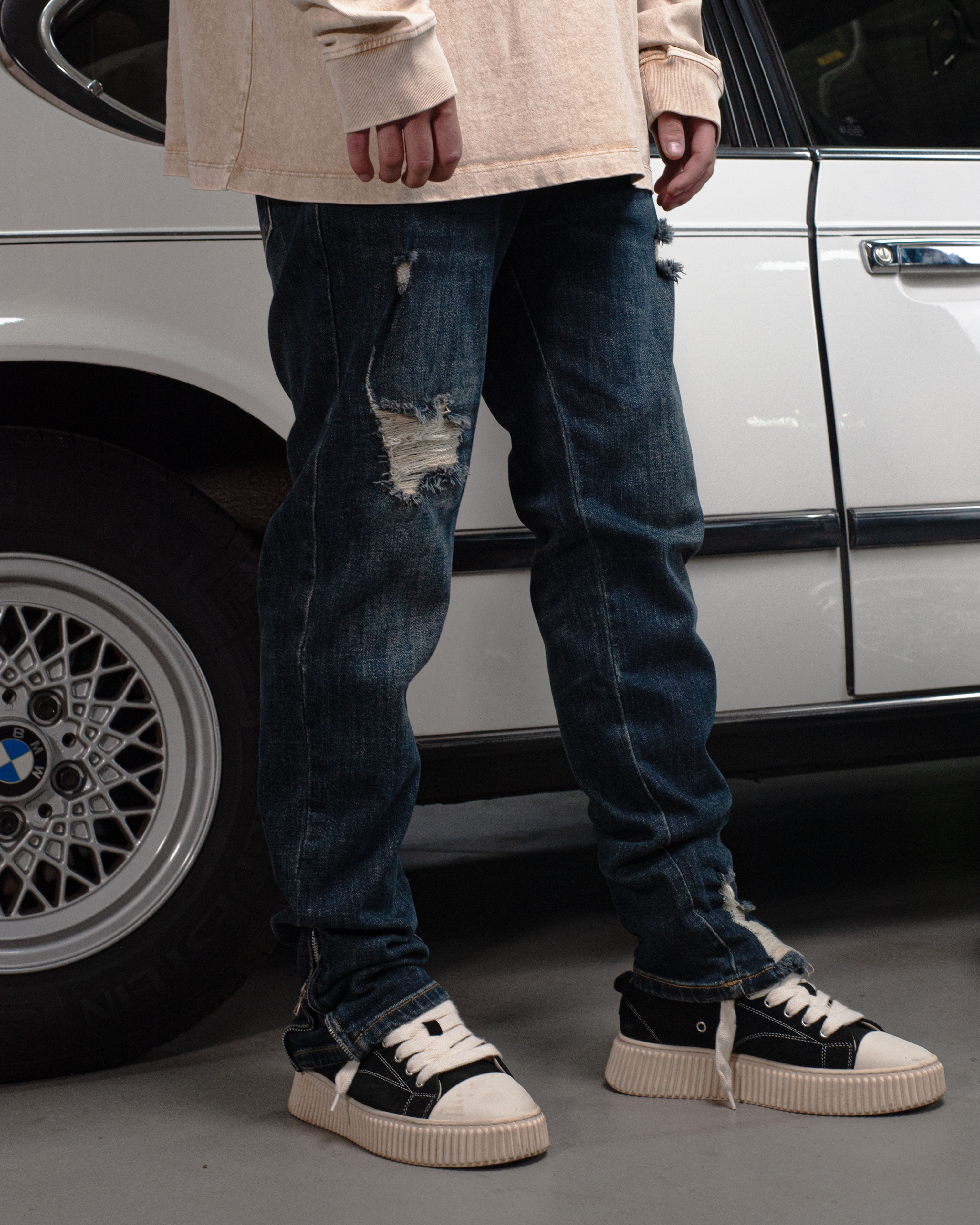 RIPPED SLIM DENIM | Blue