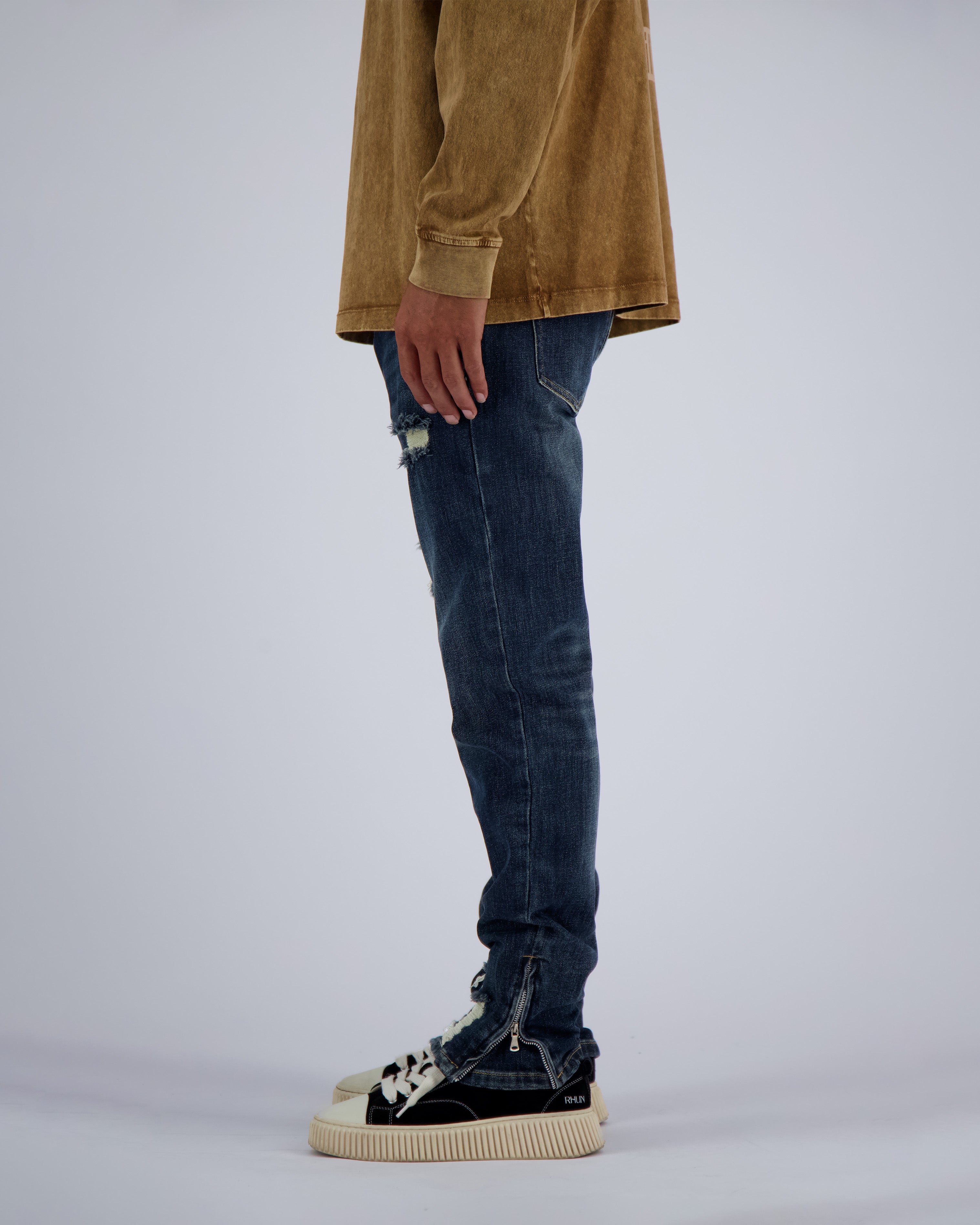 RIPPED SLIM DENIM | Blue