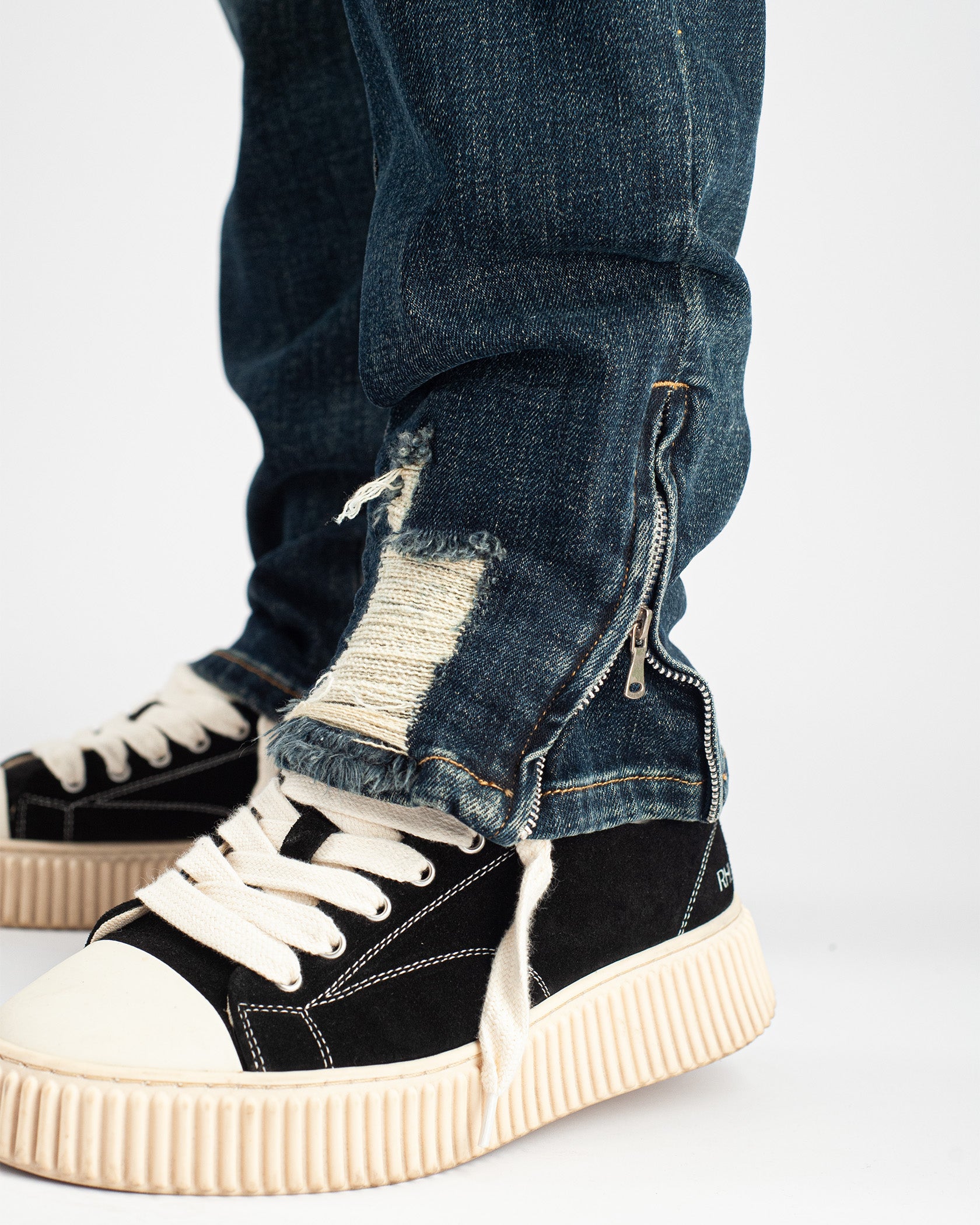 RIPPED SLIM DENIM | Blue