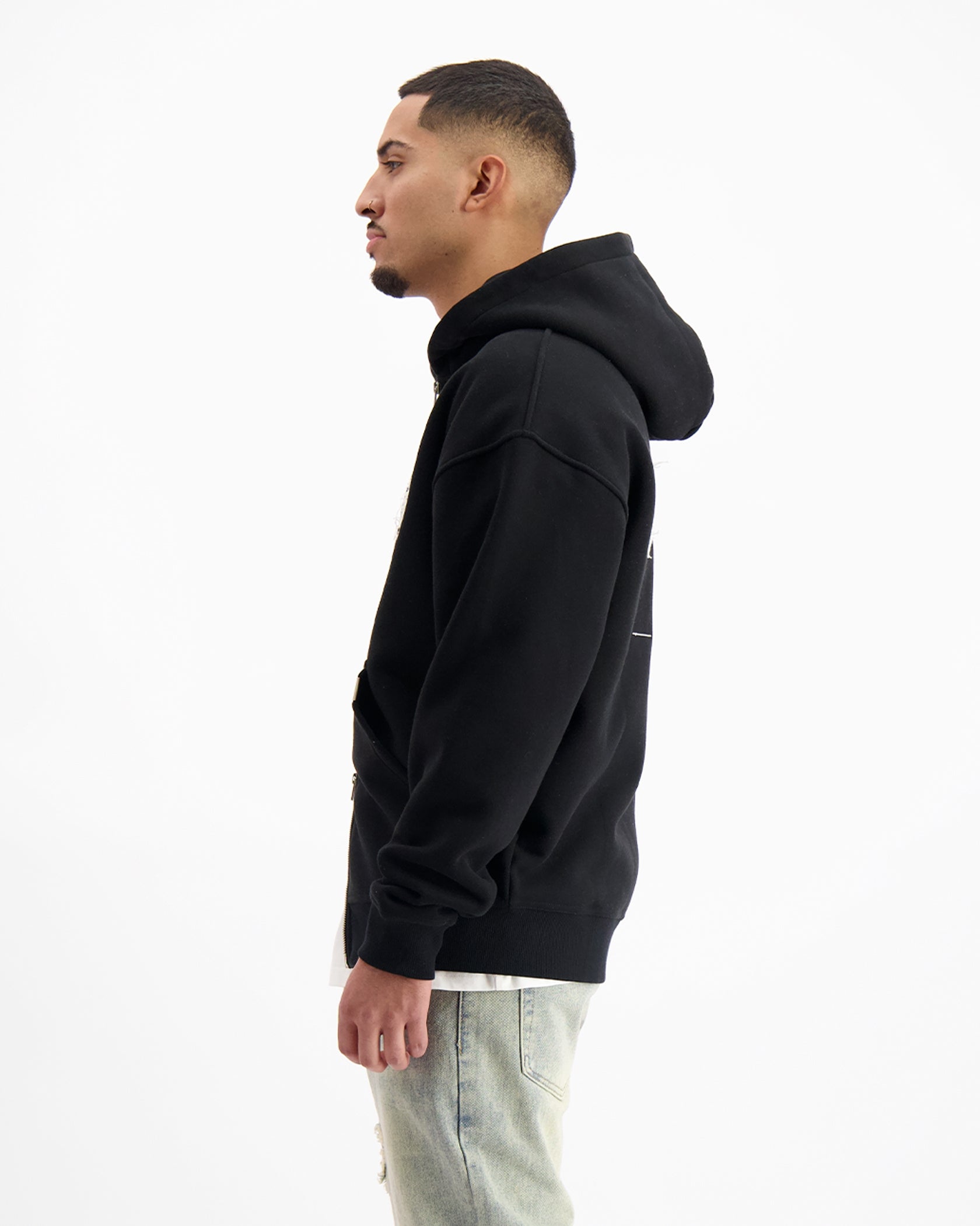 RIPPED ZIP HOODIE | Black