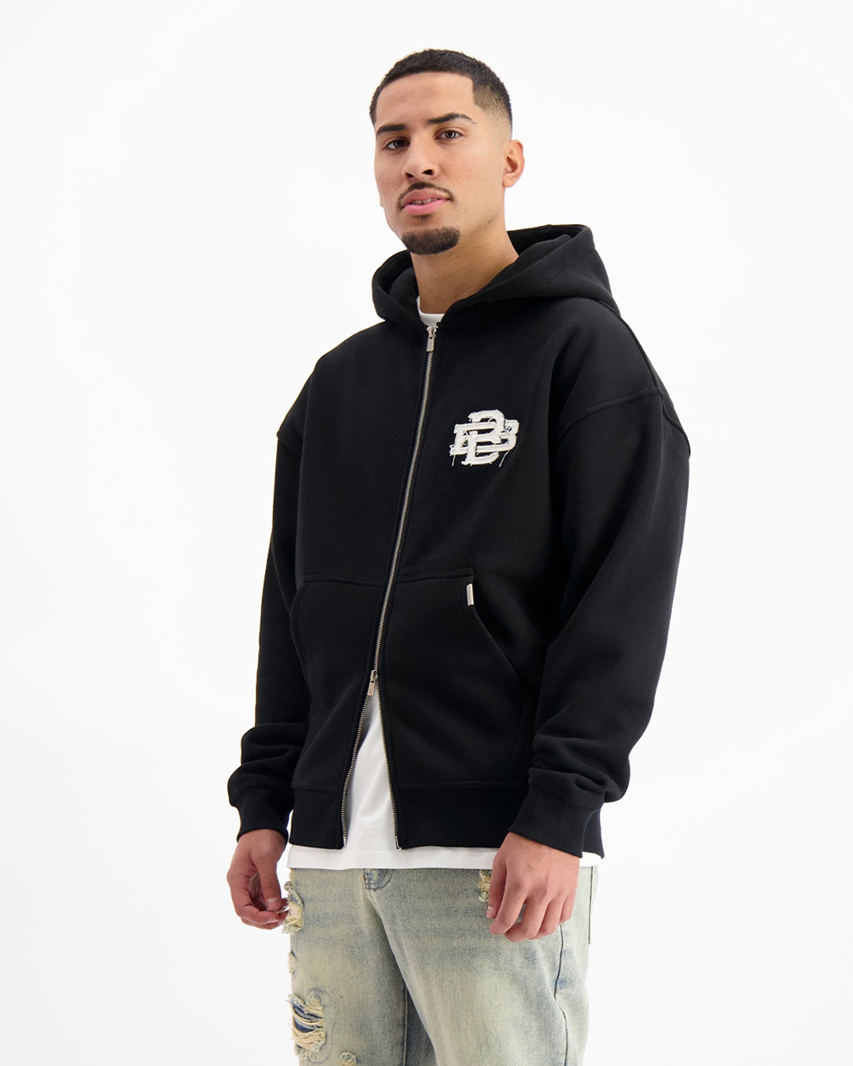 RIPPED ZIP HOODIE | Black