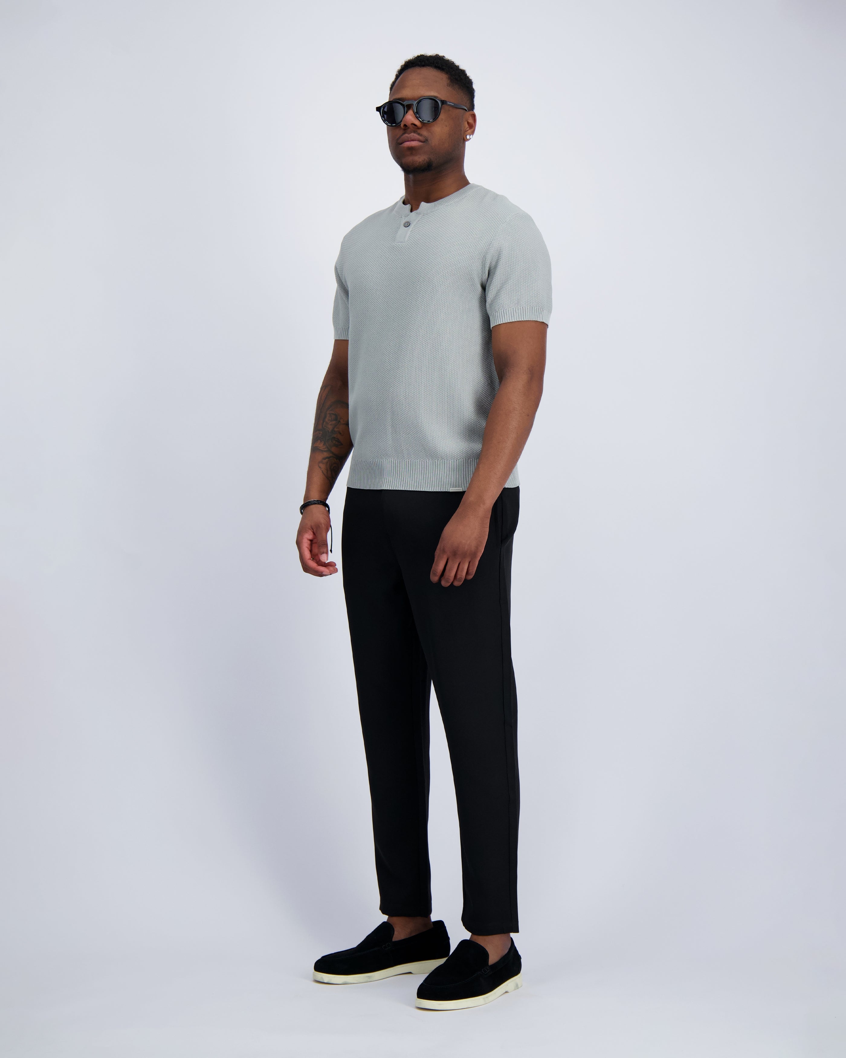 WAFEL KNIT HENLEY | Grijs