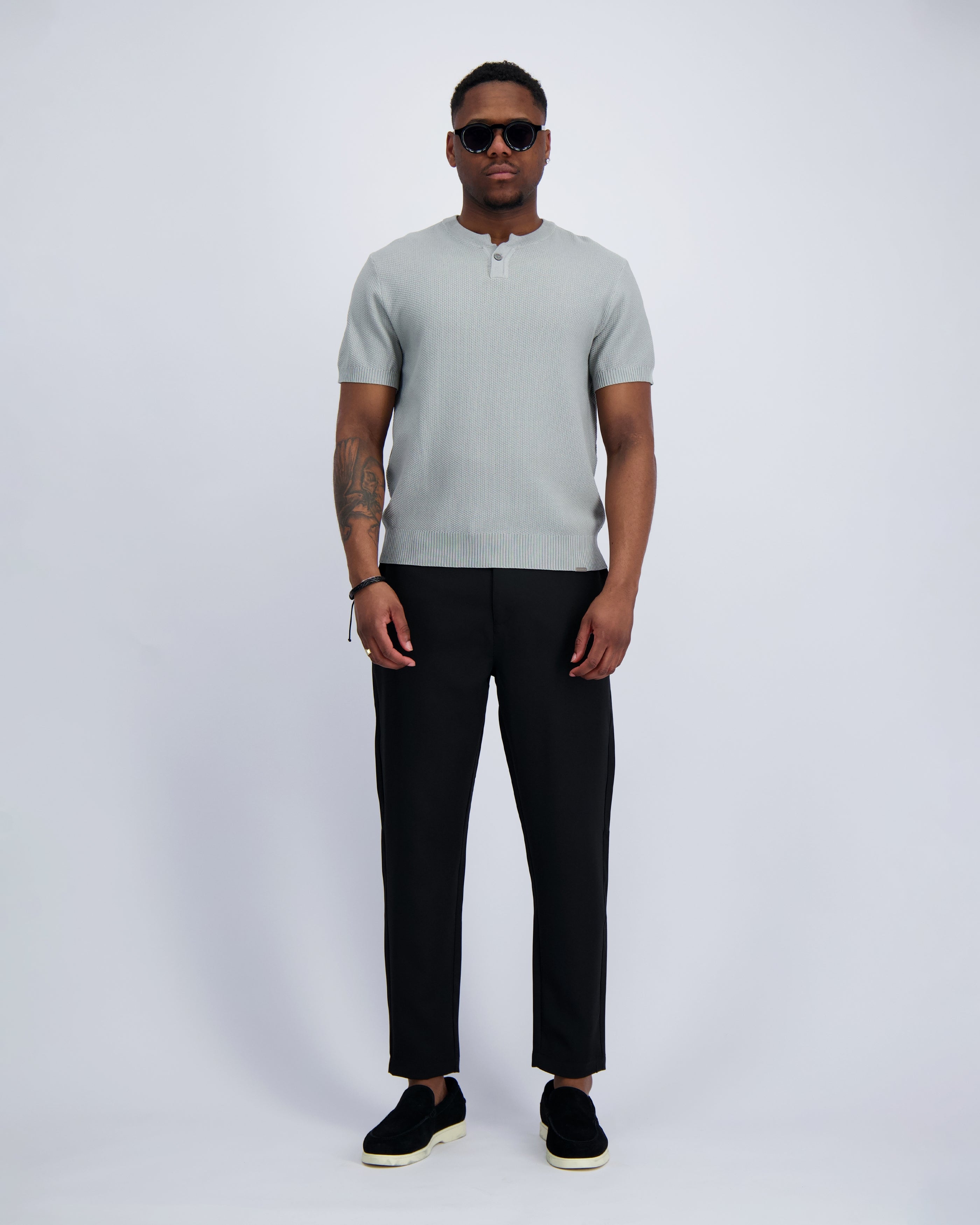 WAFLE KNIT HENLEY | Grey