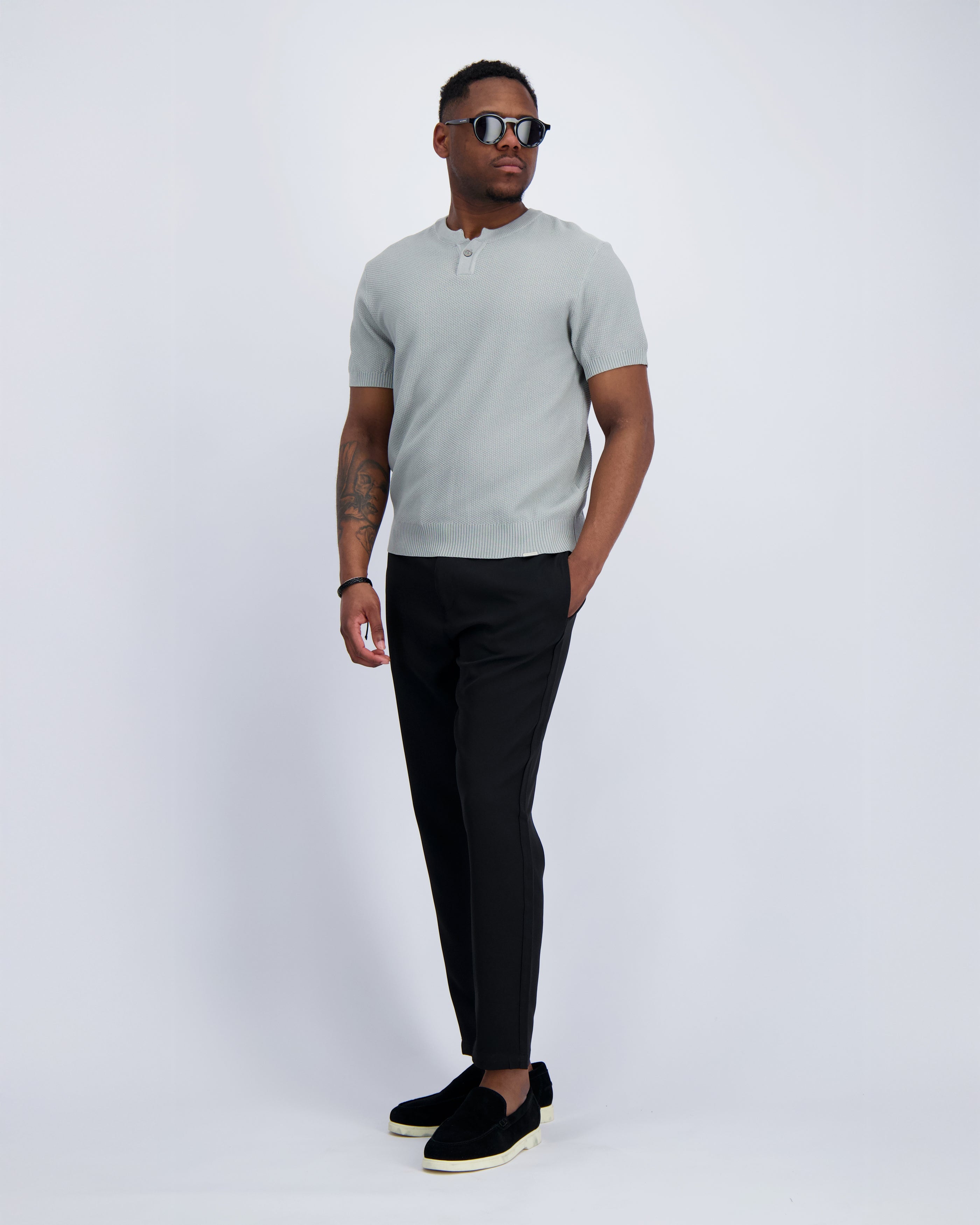 WAFEL KNIT HENLEY | Grijs