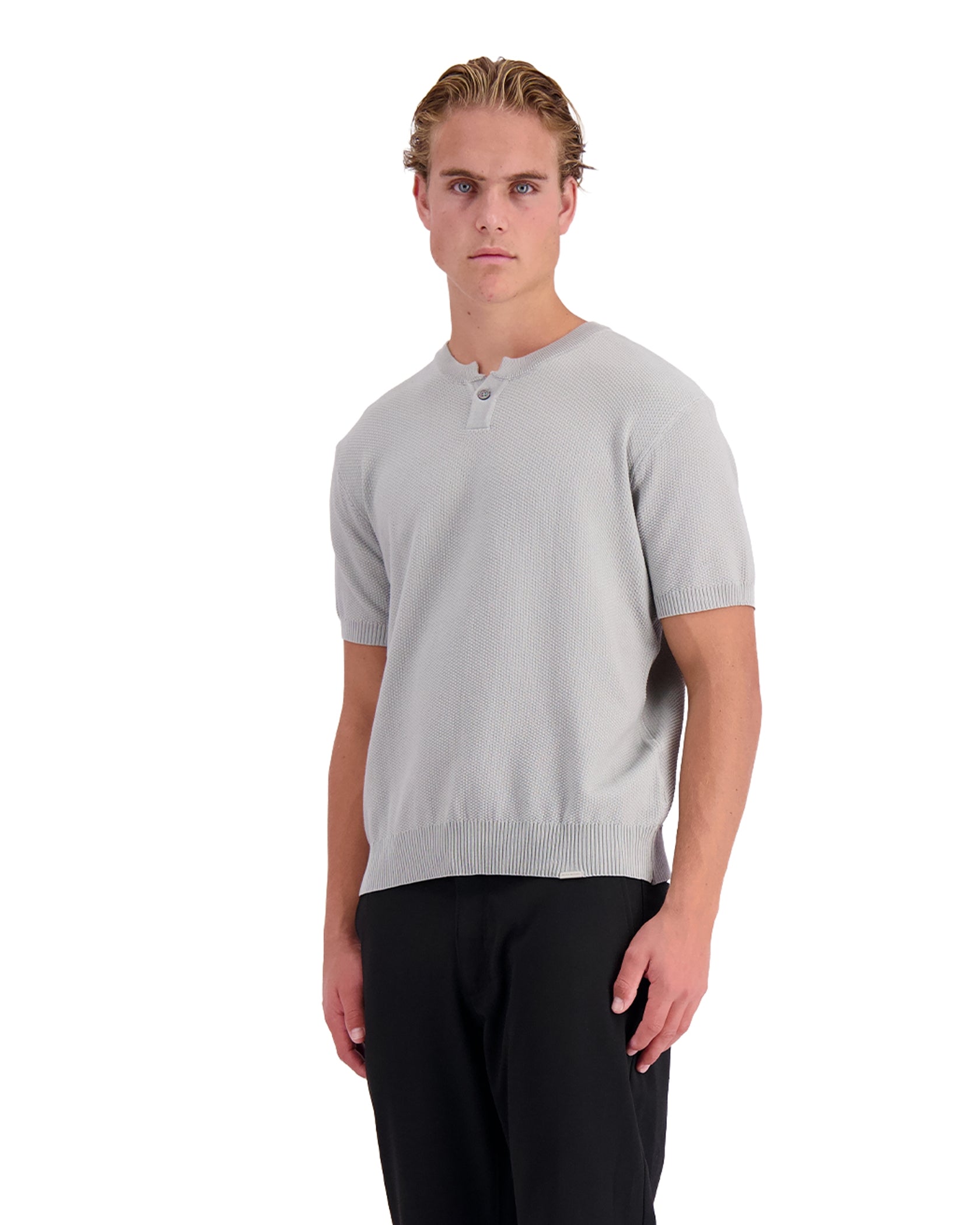 WAFLE KNIT HENLEY | Grey